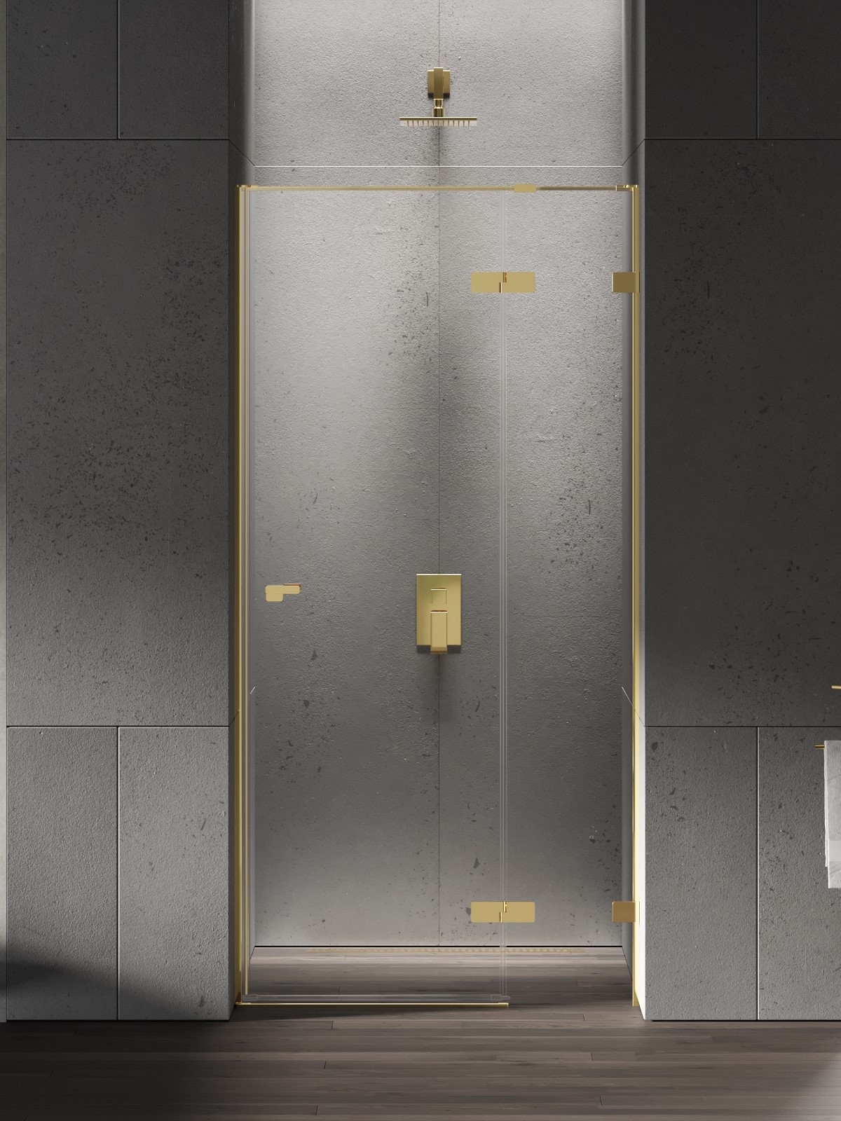New Trendy Eventa Gold Shine douchedeur 90 cm kantelbaar gouden glans/helder glas EXK-4674