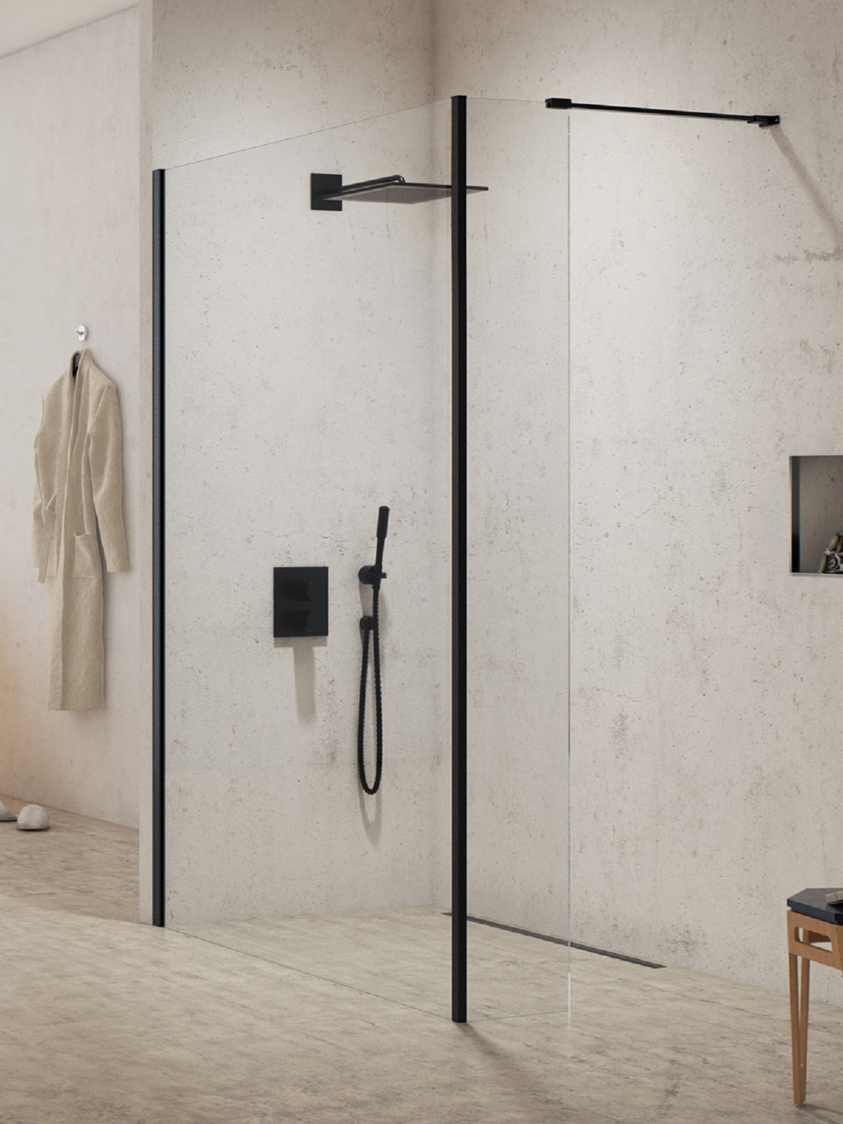 New Trendy New Modus Black inloopdouchewand 90 cm zwart mat/helder glas EXK-5564