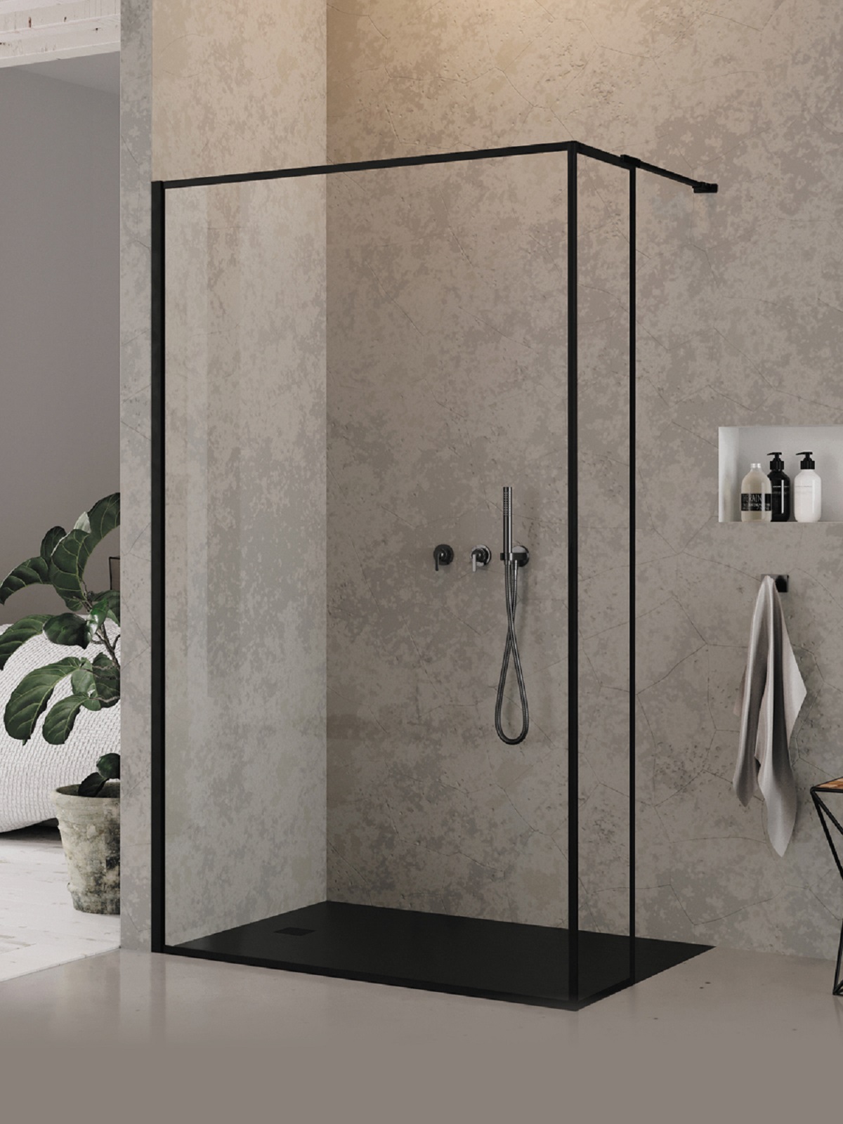 New Trendy New Modus Black inloopdouchewand 30 cm zwart mat/helder glas EXK-5588