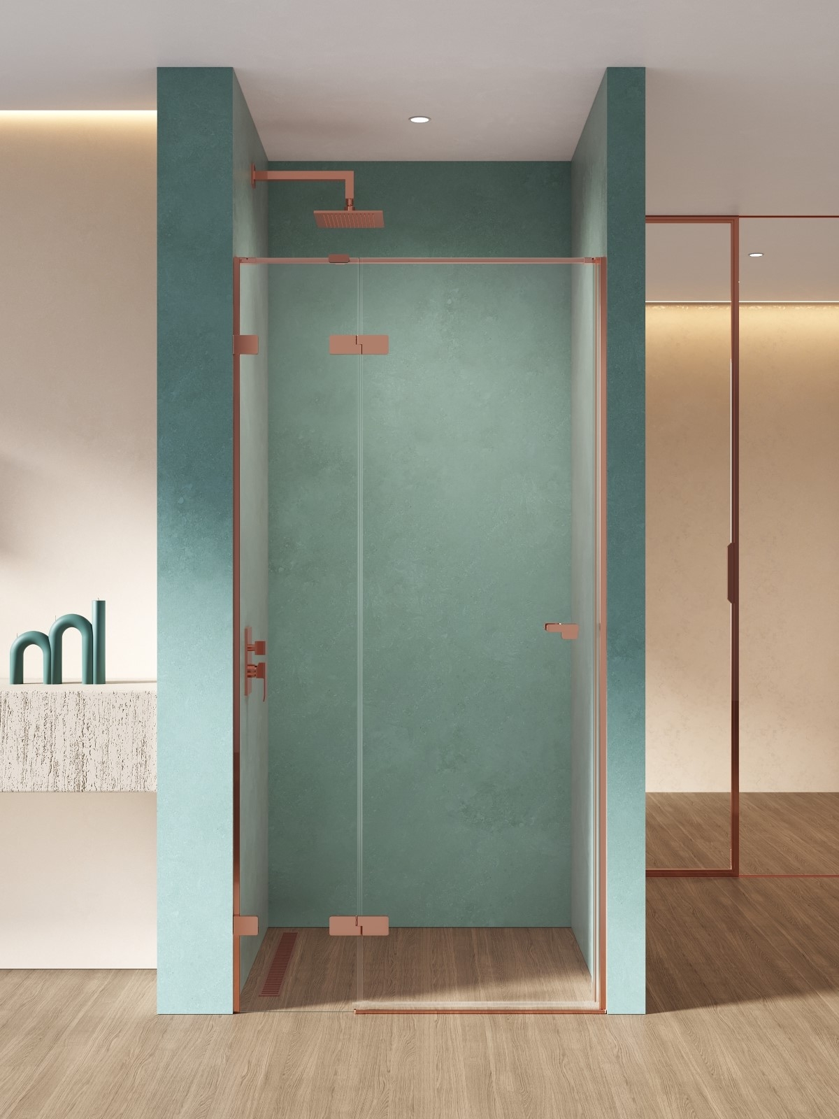 New Trendy Eventa Copper Shine douchedeur 110 cm kantelbaar koper glans/helder glas EXK-6358