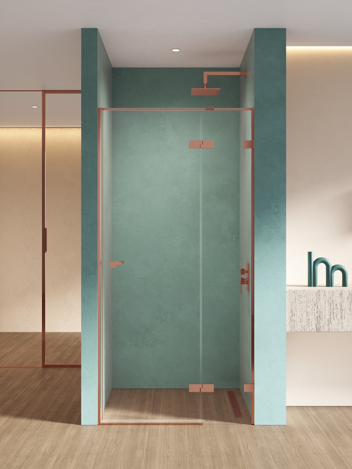 New Trendy Eventa Copper Shine douchedeur 110 cm kantelbaar koper glans/helder glas EXK-6359
