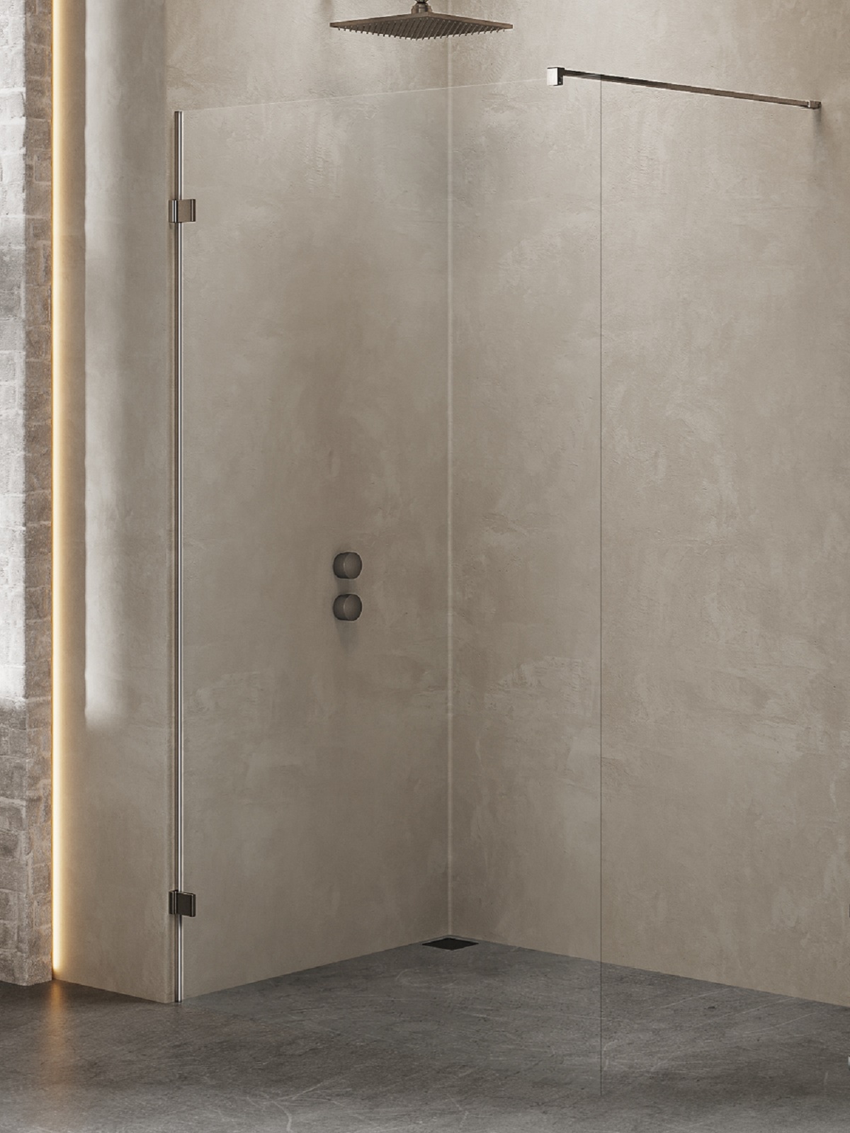 New Trendy Avexa Gunmetal Brushed inloopdouchewand 60 cm gunmetal geborsteld/helder glas EXK-7089