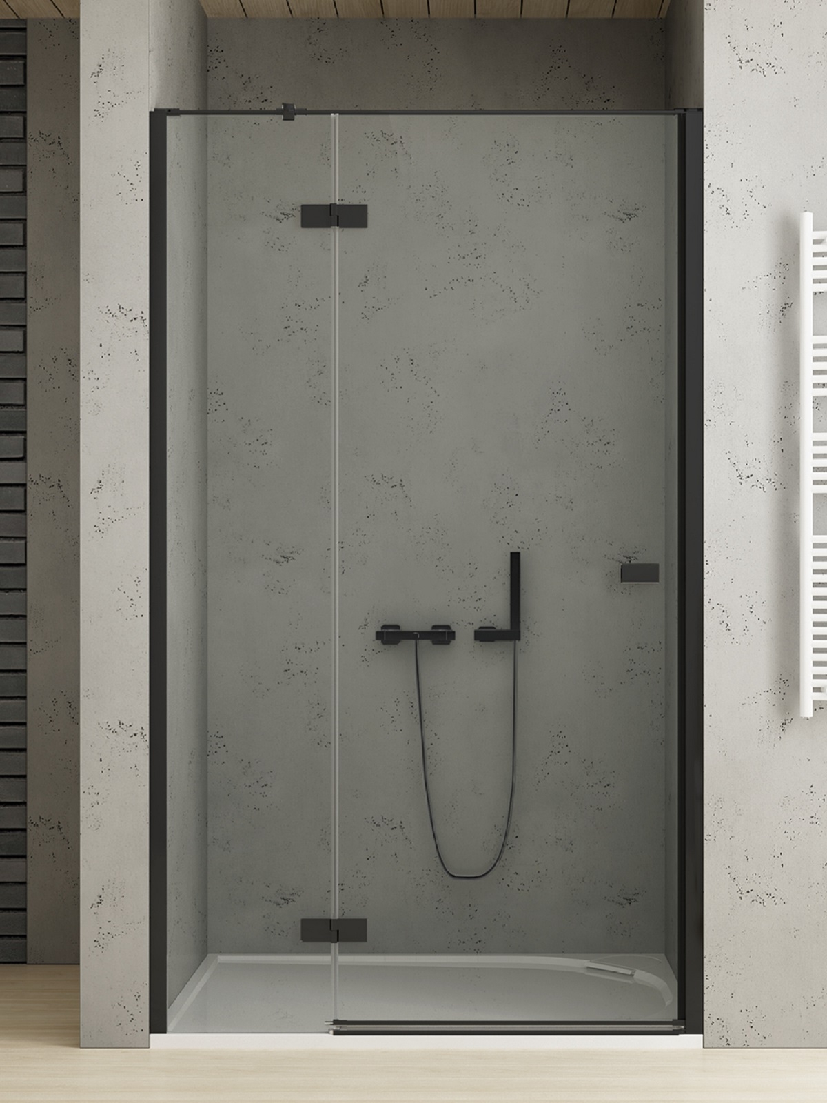 New Trendy Reflexa Black douchedeur 130 cm kantelbaar zwart mat/helder glas EXK-4908