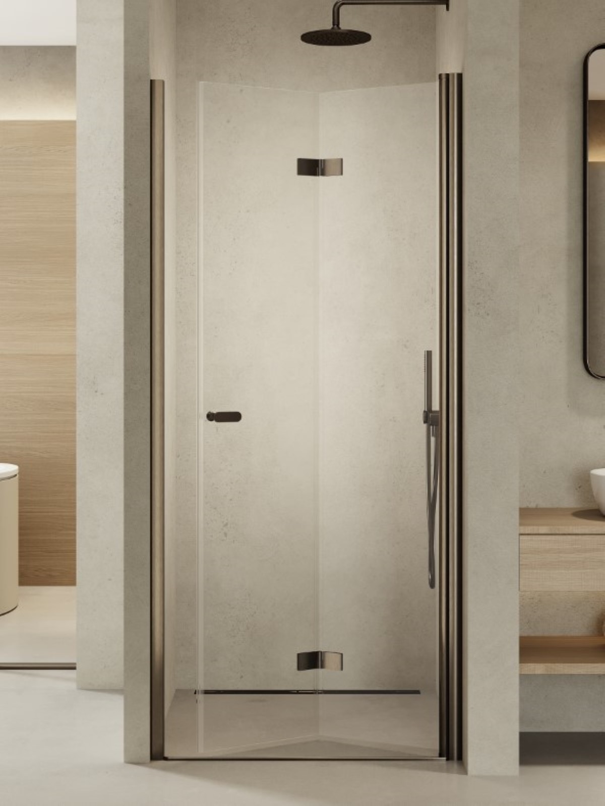 New Trendy New Soleo Gunmetal Brushed douchedeur 90 cm vouwbaar grafiet geborsteld/helder glas D-0543A