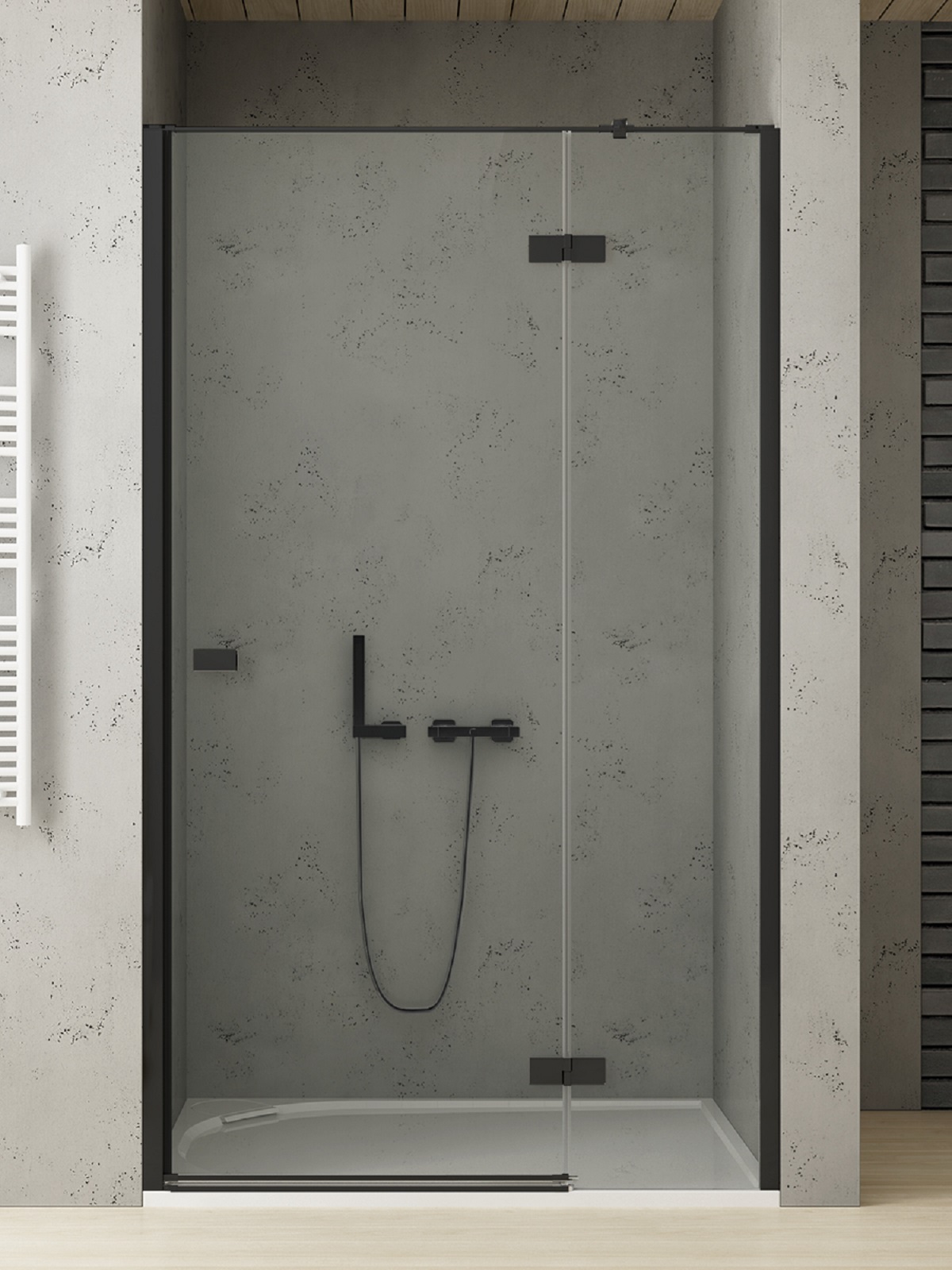 New Trendy Reflexa Black douchedeur 140 cm kantelbaar zwart mat/helder glas EXK-4911