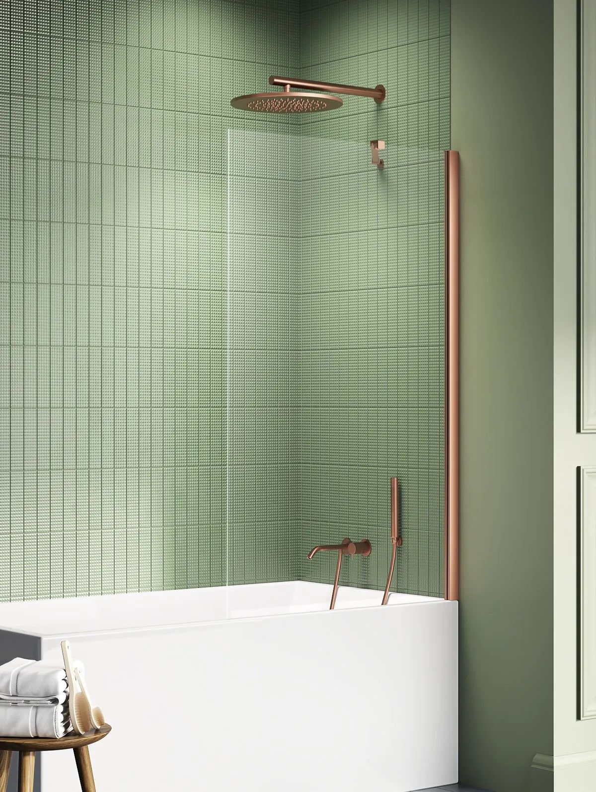 New Trendy New Soleo Copper Brushed badscherm 80 cm uit één stuk koper geborsteld/helder glas P-0135