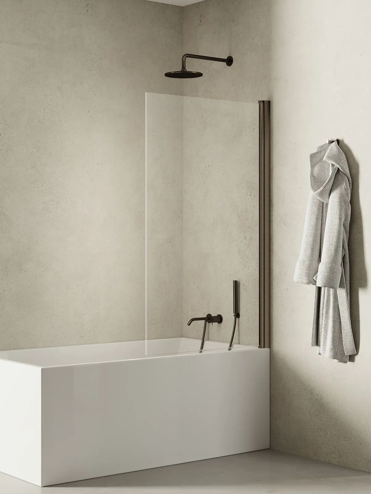 New Trendy New Soleo Gunmetal Brushed badscherm 80 cm uit één stuk geborsteld/helder glas P-0148