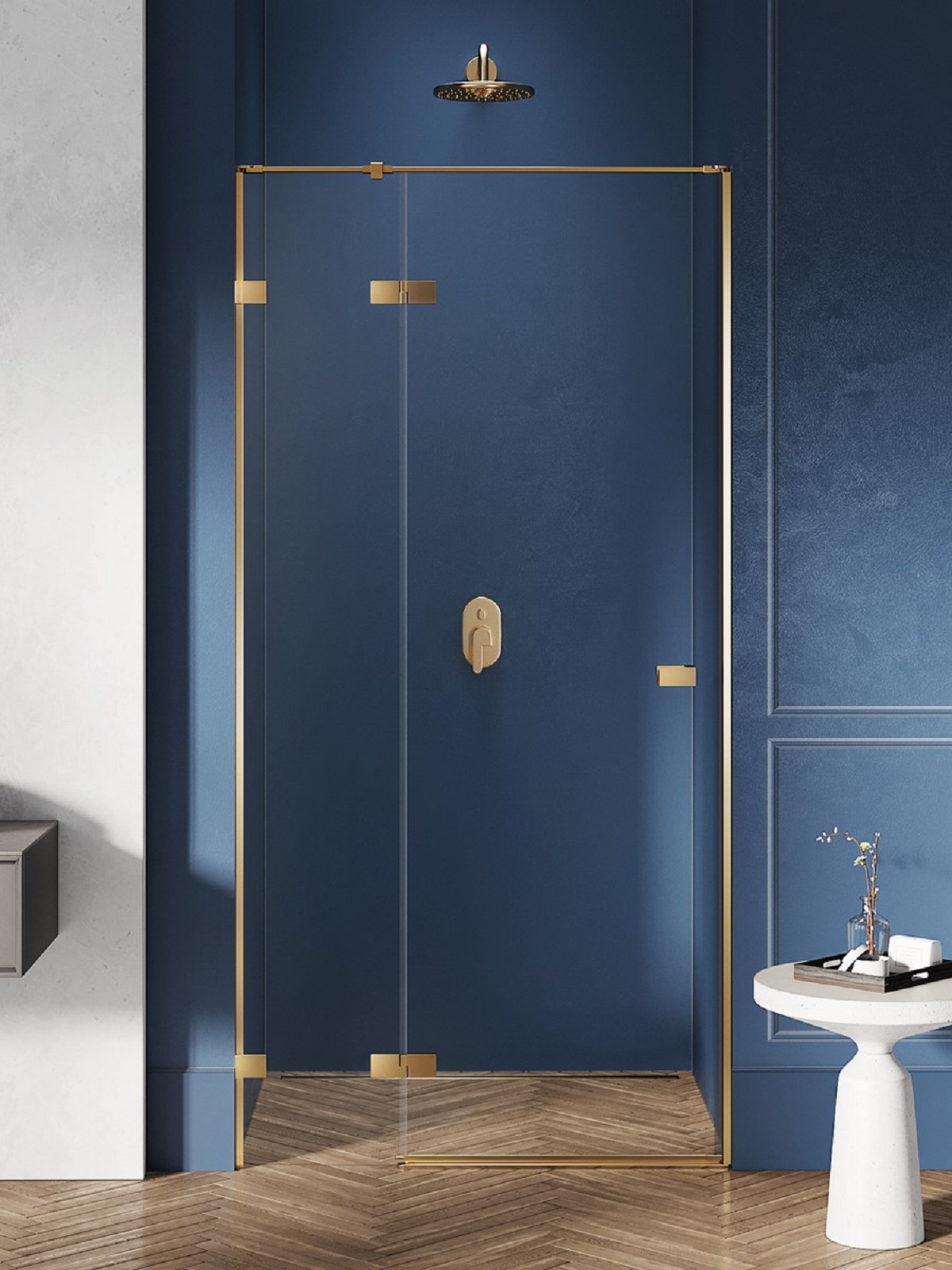New Trendy Avexa Gold Brushed douchedeur 120 cm kantelbaar gouden geborsteld/helder glas EXK-1722
