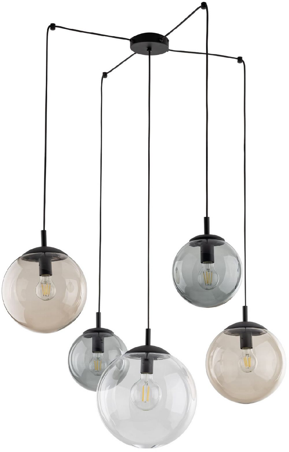 TK Lighting Esme hanglamp 5x15 W zwart-doorzichtig-opaal-grafiet 4796