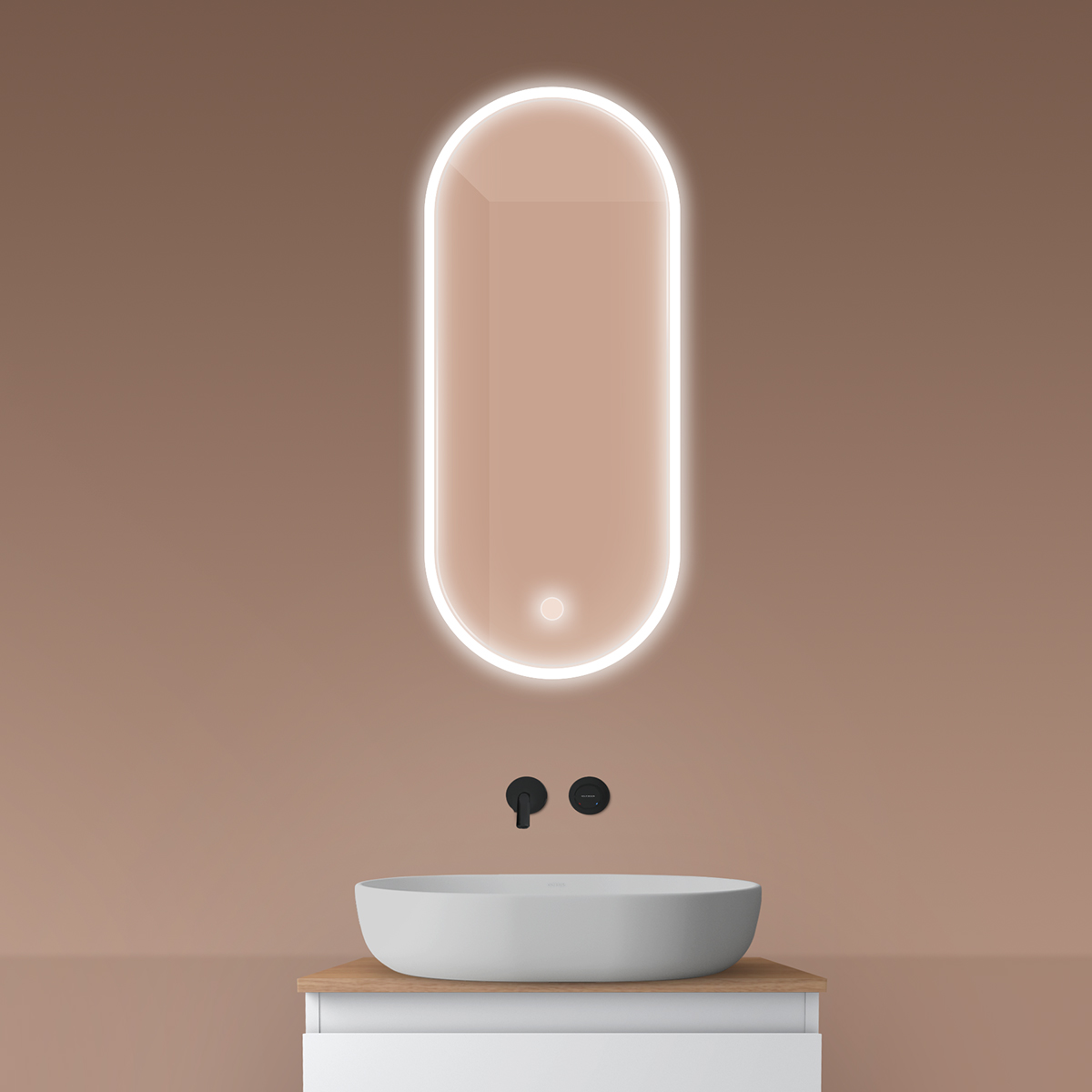 Oltens Nordlis spiegel 40x90 cm ovaal met verlichting met verwarmingsmat 64103000
