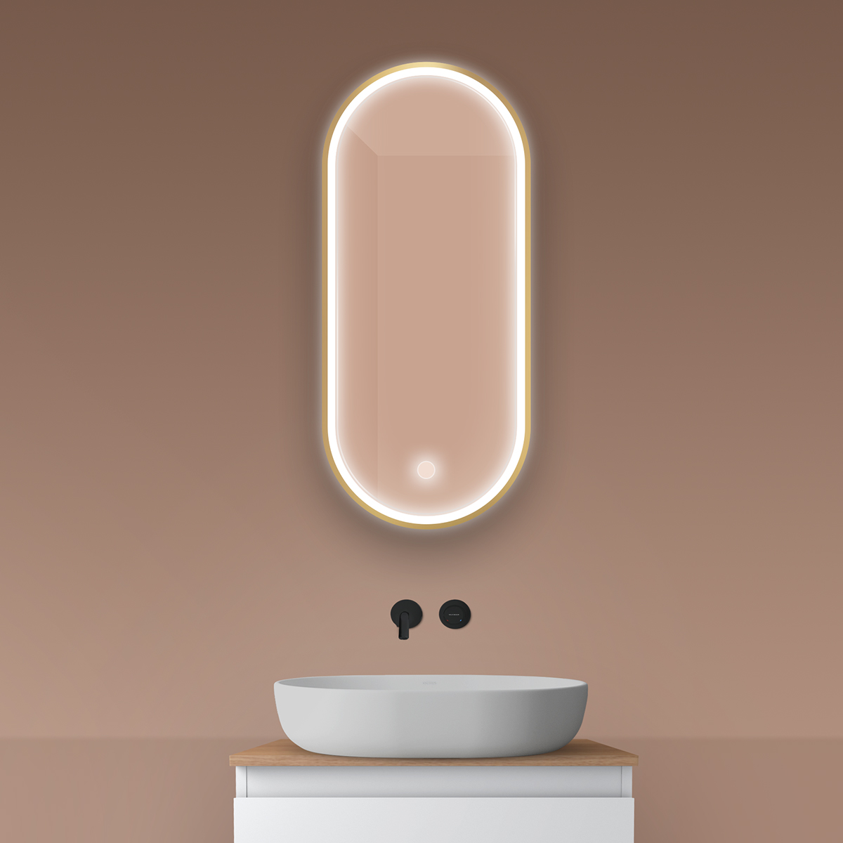 Oltens Nordlis spiegel 40x90 cm ovaal met verlichting met verwarmingsmat gouden 64103800