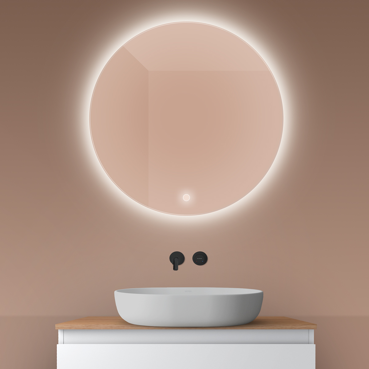 Oltens Nordlis spiegel 80x80 cm rond met verlichting met verwarmingsmat 64109000