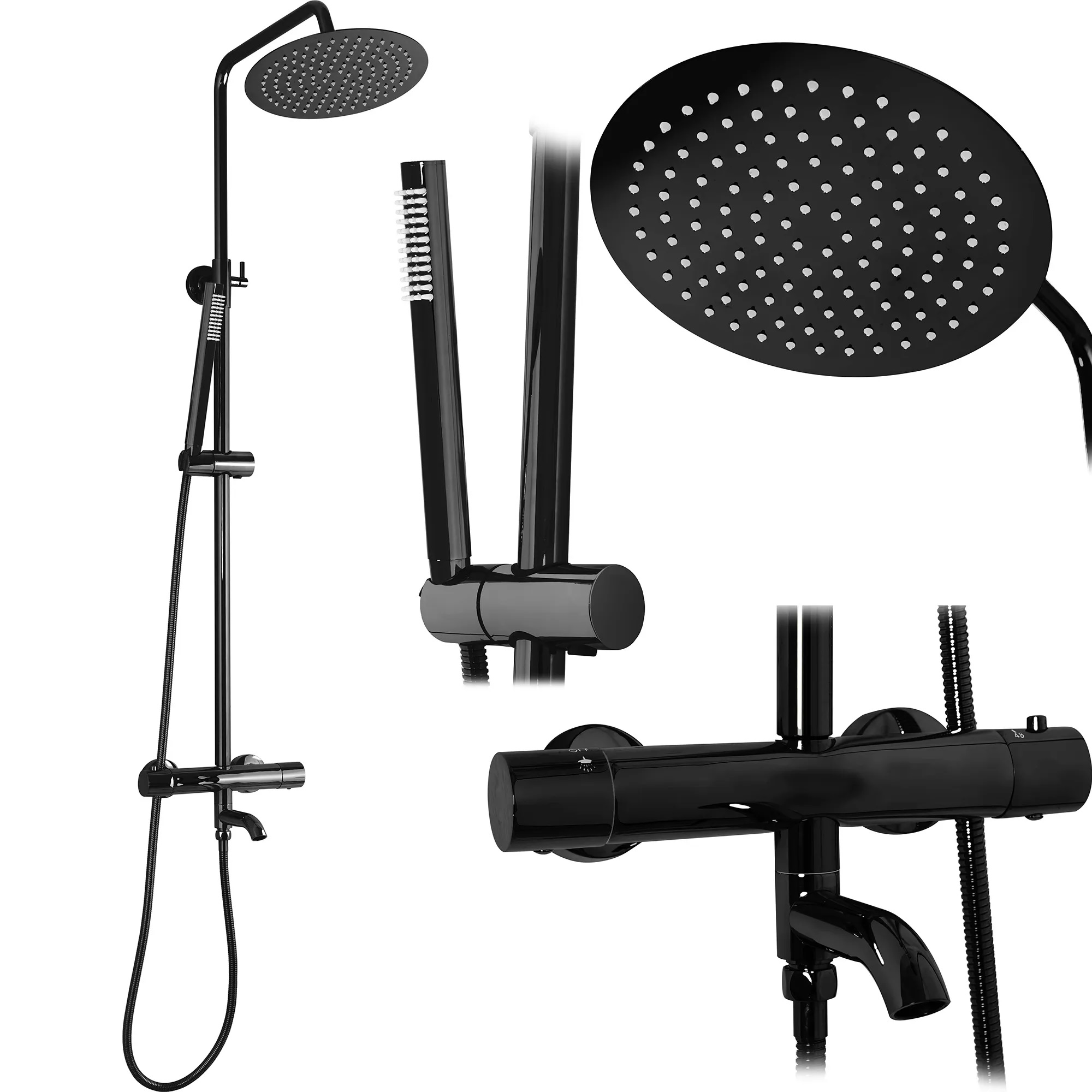 Rea Lungo doucheset wand met thermostaat met regendouche zwart REA-P8763