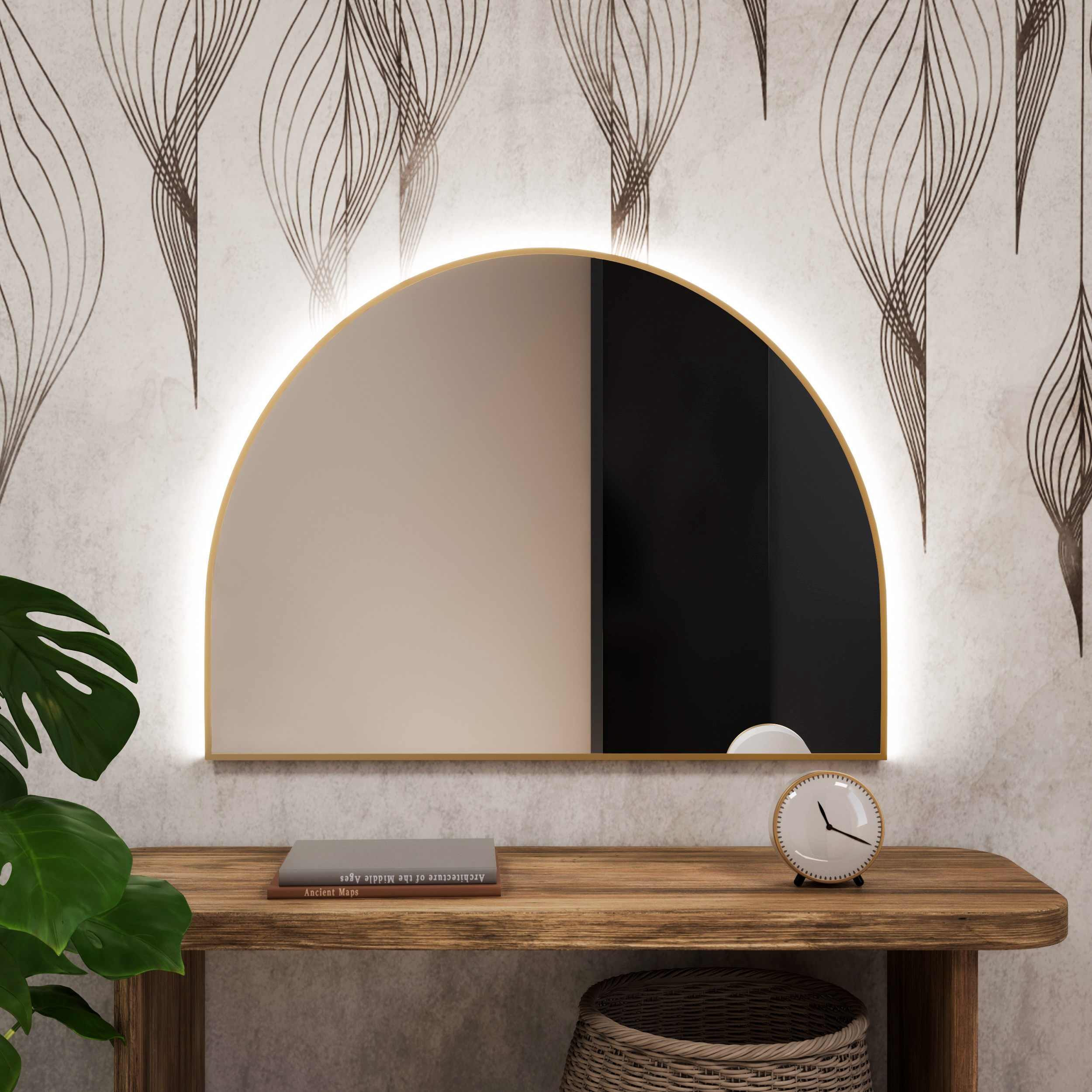 Baltica Design Tiny Border Semi Round spiegel 80x40 cm met verlichting gouden 5904107928494