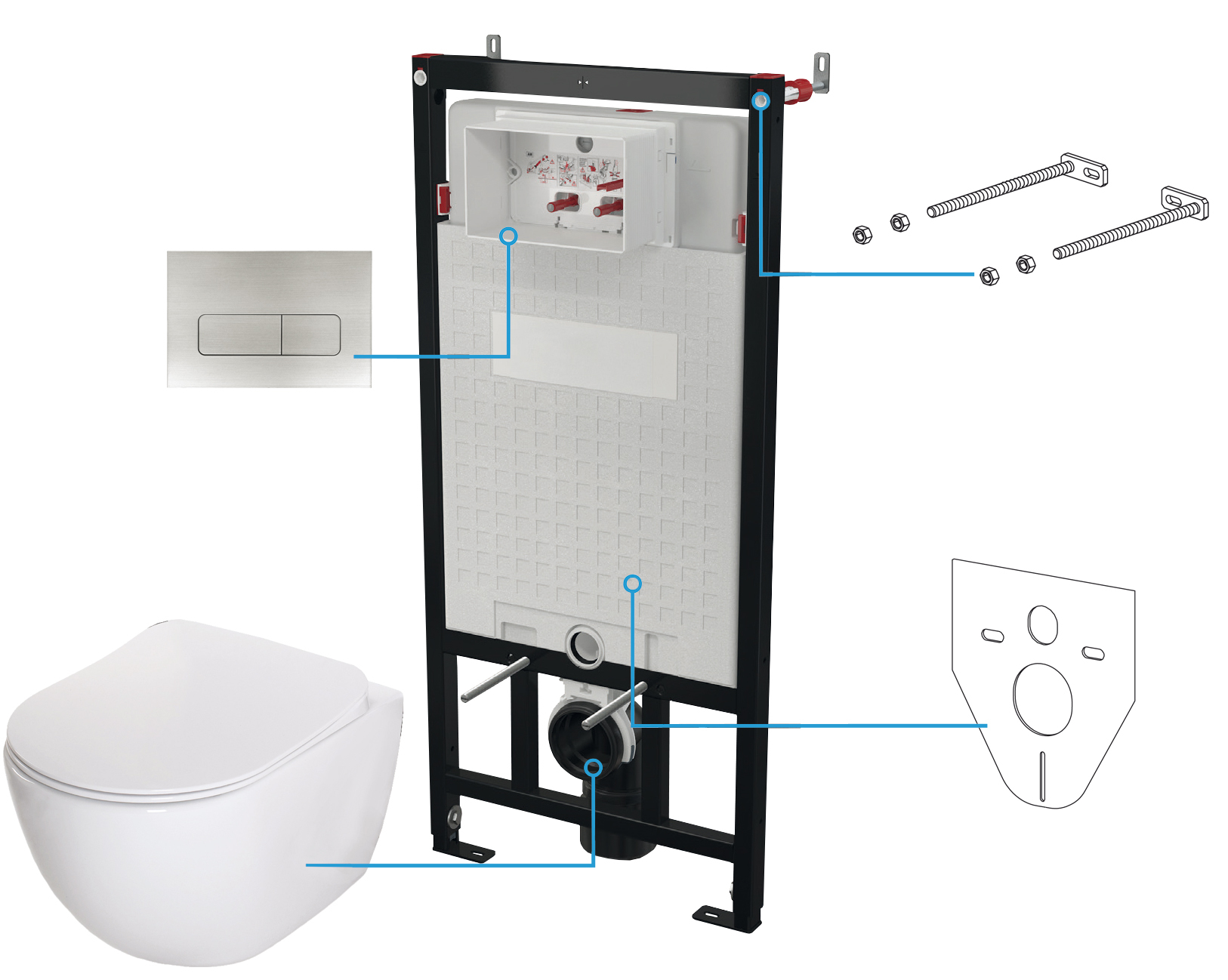 Deante Peonia set toiletframe met pot, bril en drukknop CDEF6ZPW