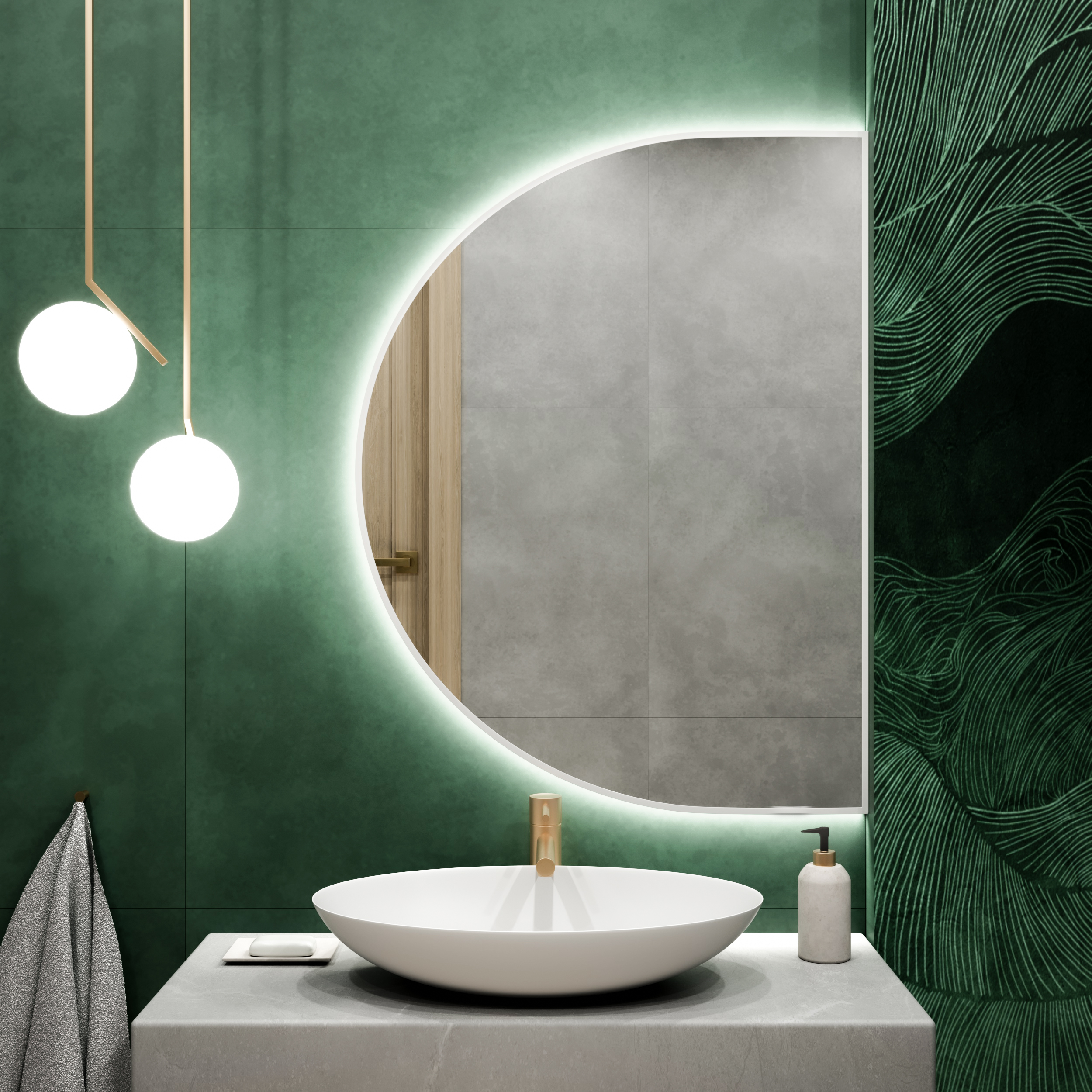 Baltica Design Tiny Border Semi Round spiegel 110x65 cm met verlichting wit 5904107926933