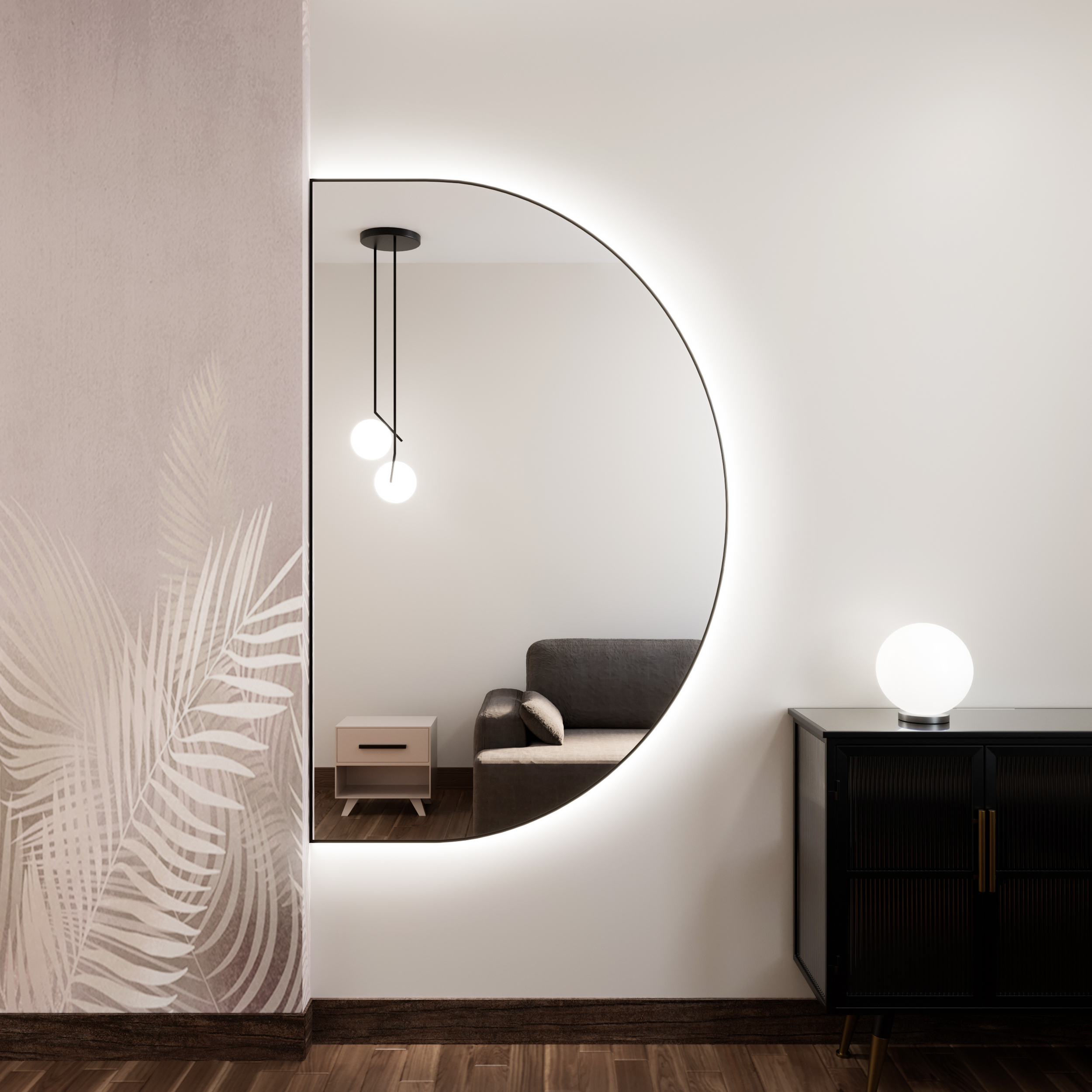 Baltica Design Tiny Border Semi Round spiegel 120x70 cm met verlichting zwart 5904107927206
