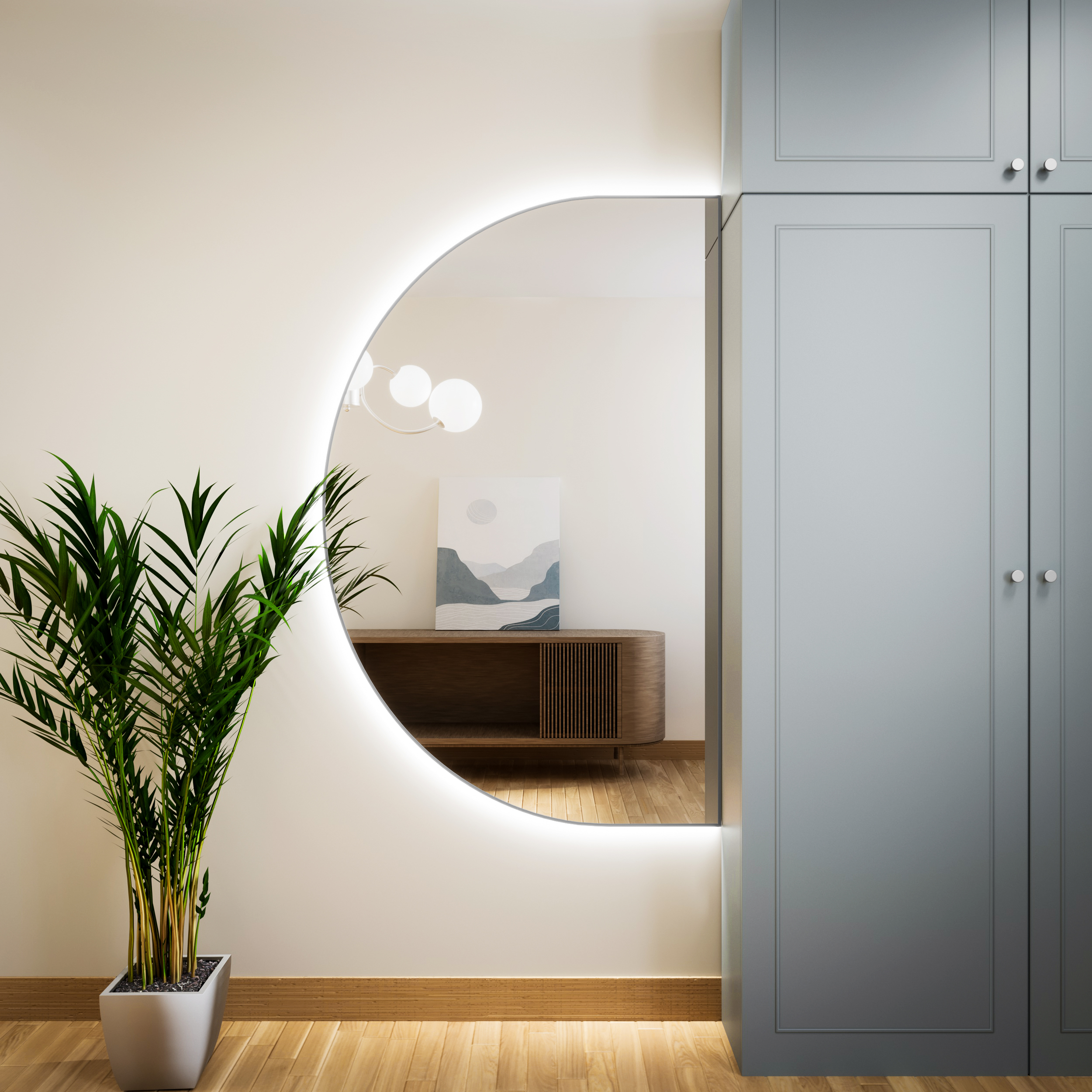 Baltica Design Tiny Border Semi Round spiegel 130x85 cm met verlichting zilveren 5904107927480