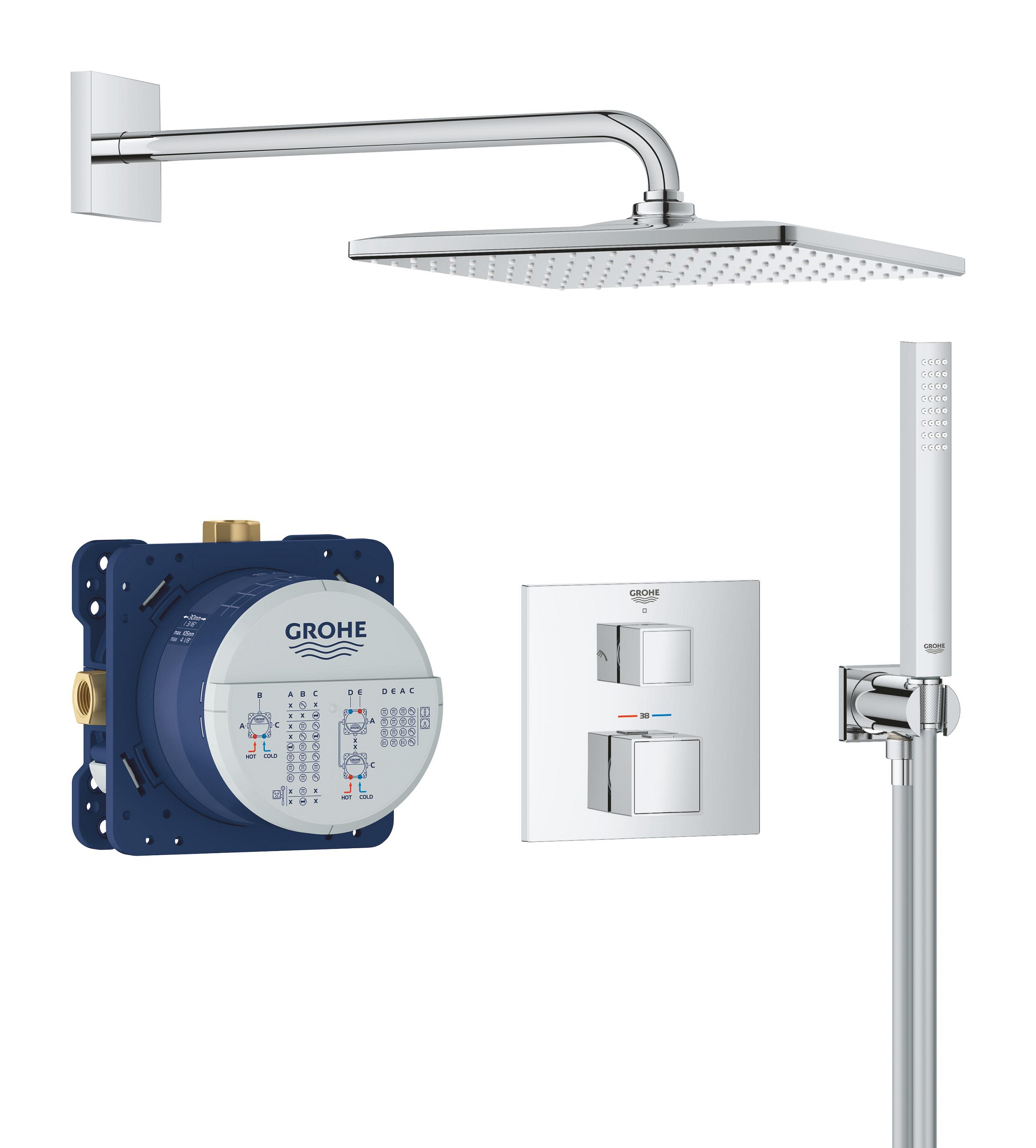 Grohe Precision Cube doucheset inbouw met thermostaat met regendouche chroom 34879000