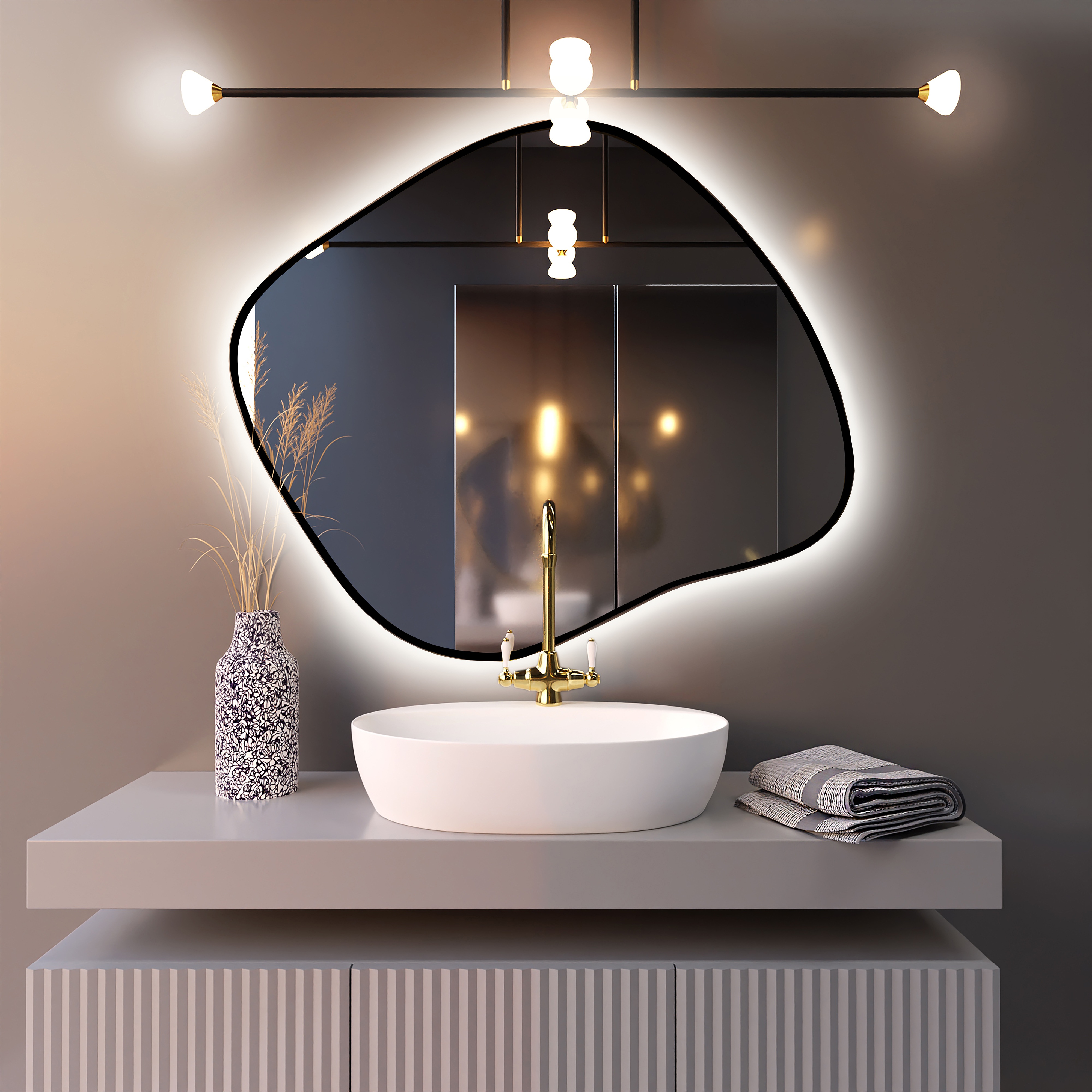 Baltica Design Bright Stain III spiegel 50x43 cm met verlichting zwart 5904107920139