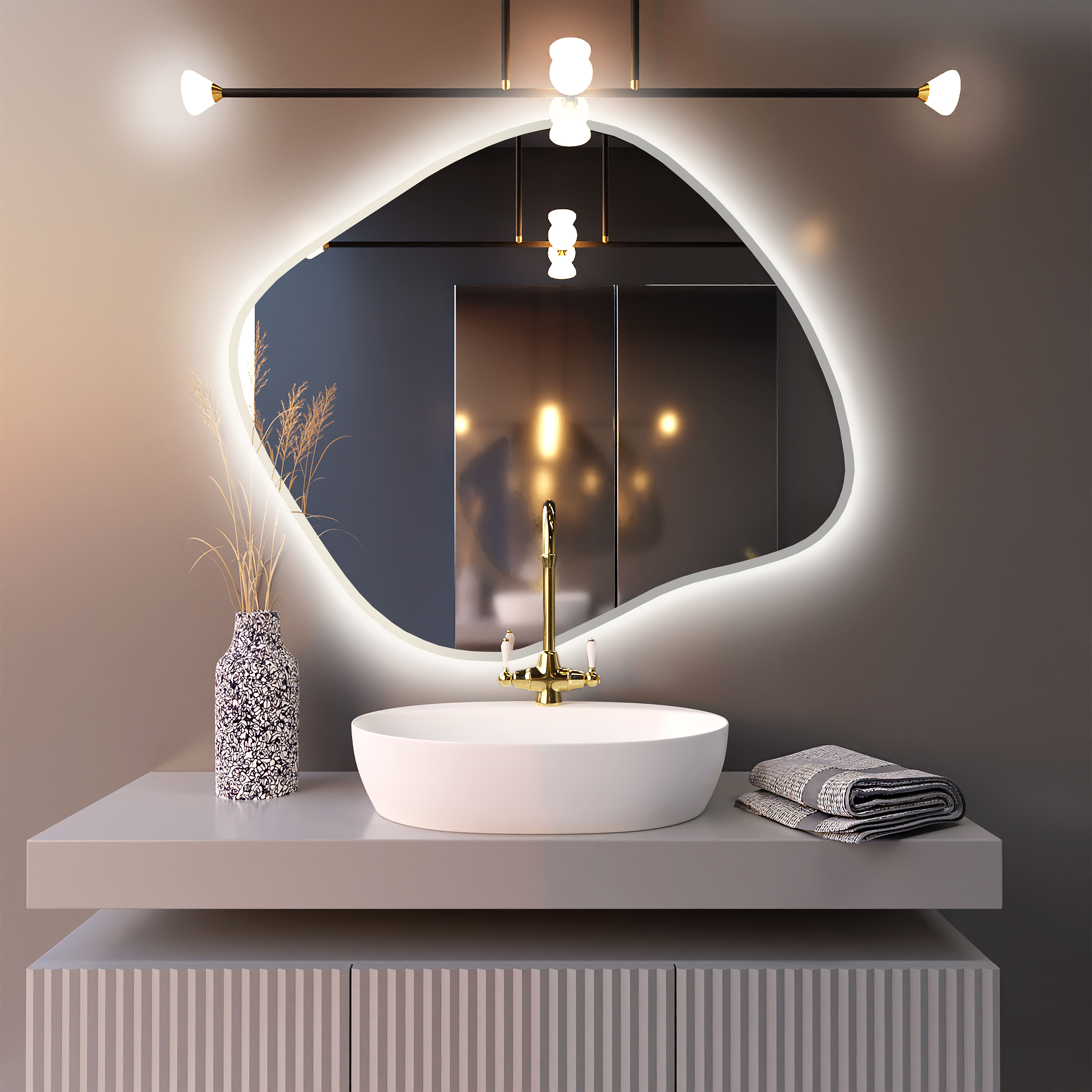 Baltica Design Bright Stain III spiegel 50x43 cm met verlichting wit 5904107919959