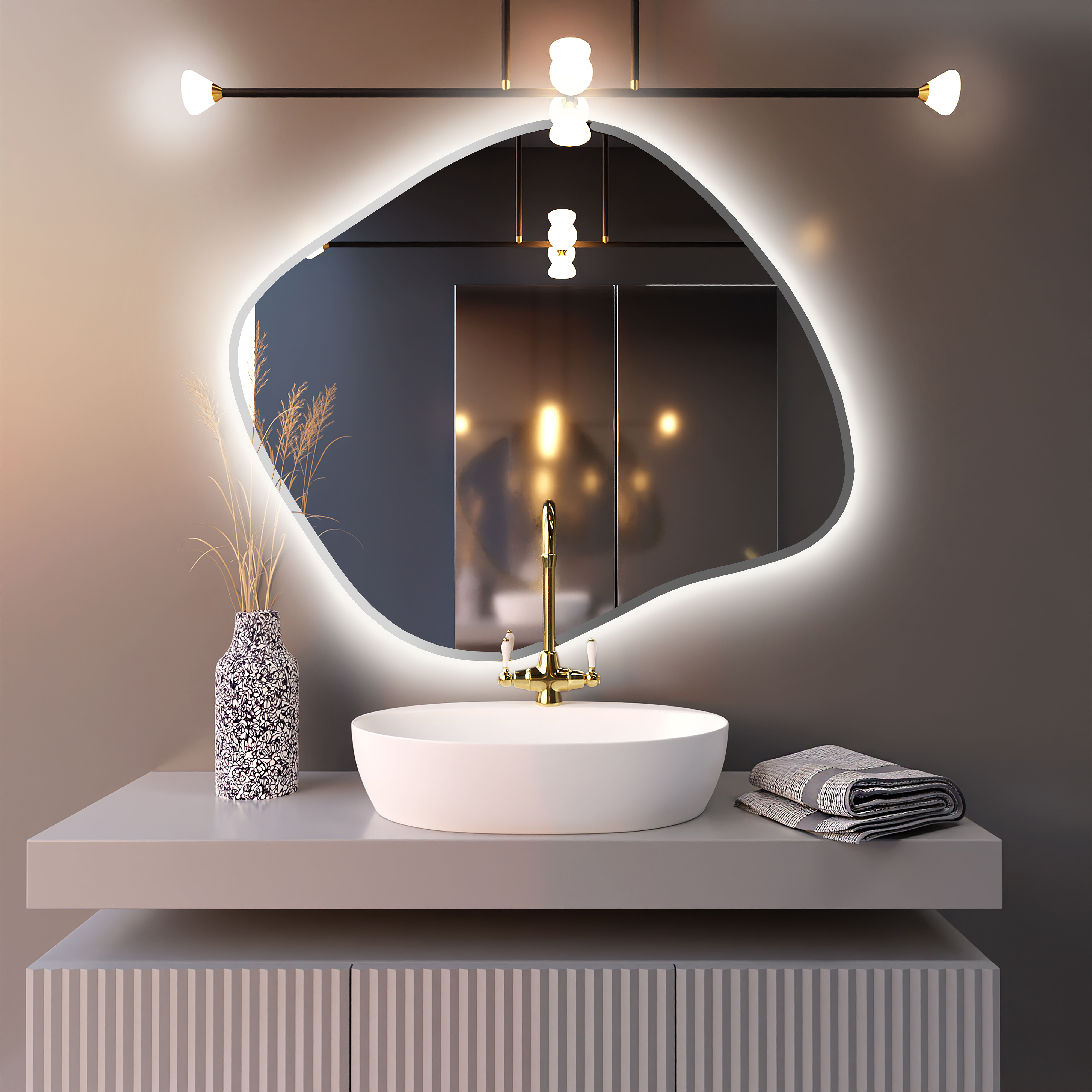 Baltica Design Bright Stain III spiegel 70x60 cm met verlichting zilveren 5904107920351