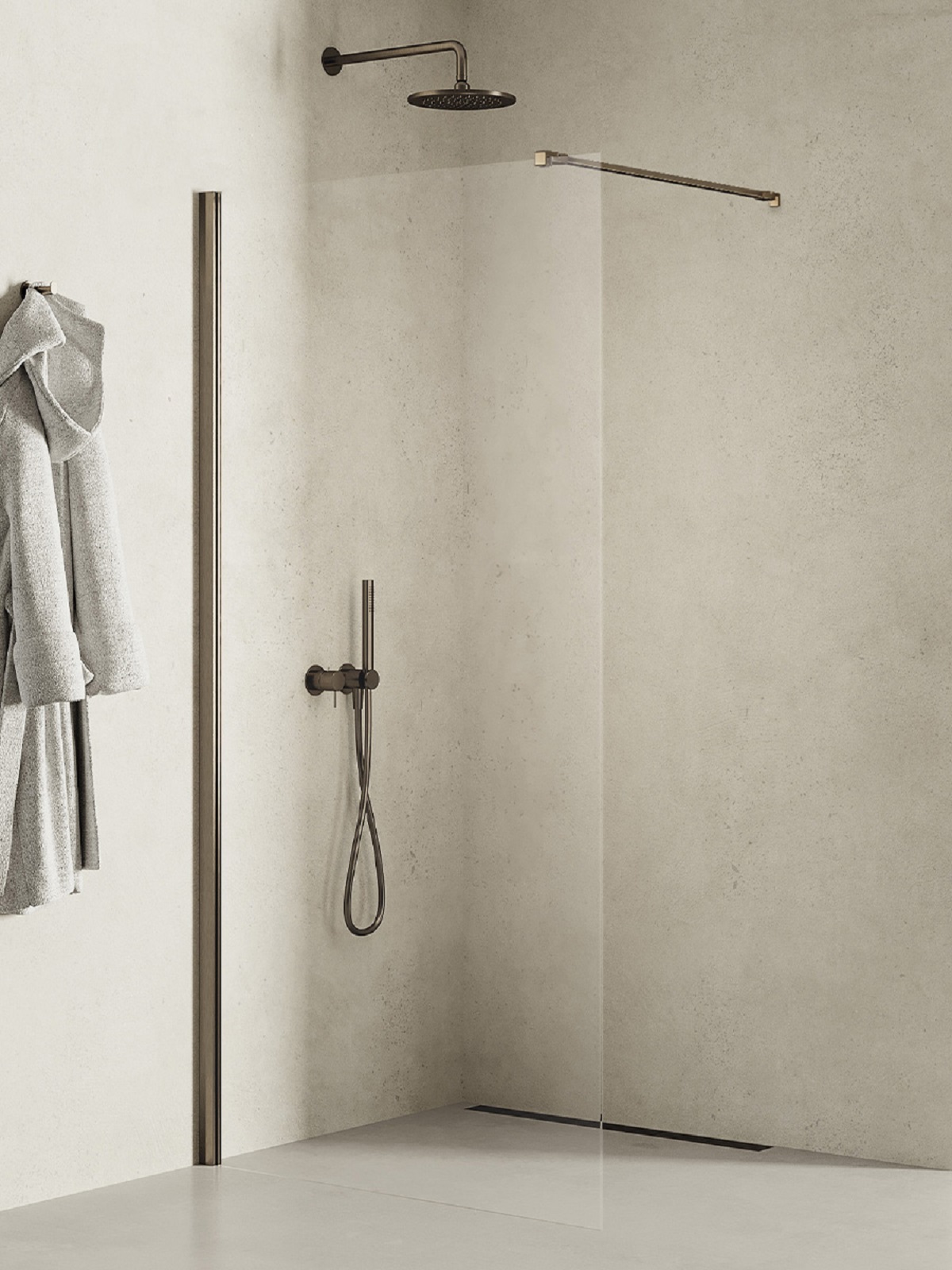 New Trendy New Soleo Gunmetal Brushed inloopdouchewand 100 cm grafiet geborsteld/helder glas K-2262-WP