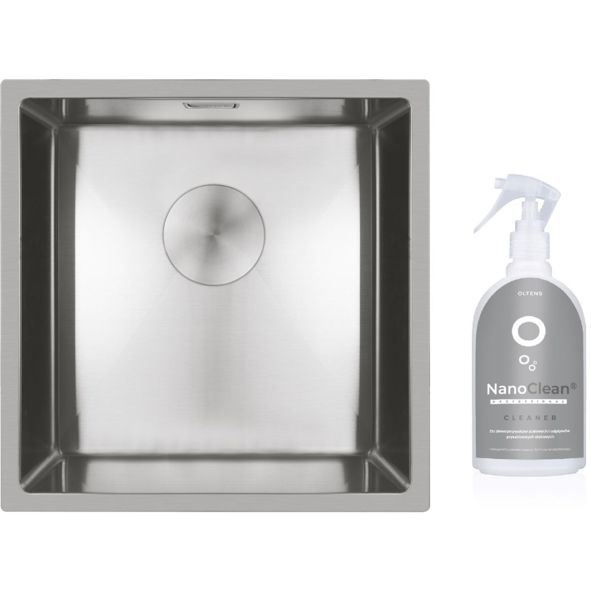 Set stalen spoelbak Oltens Hydda 71103100, reinigingsmiddel voor stalen spoelbakken Oltens NanoClean 89600000