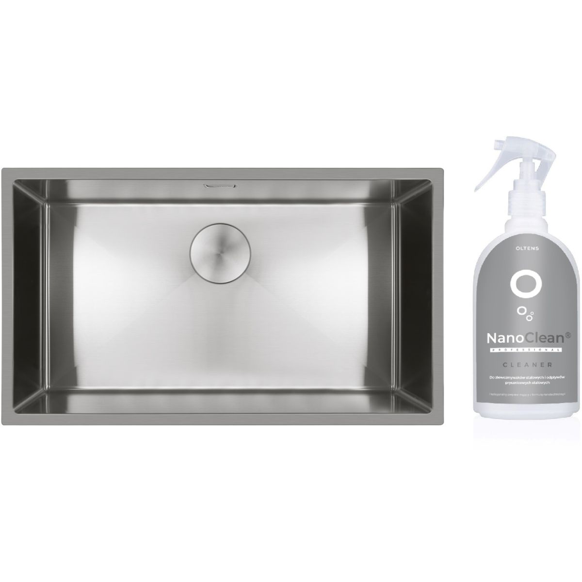 Set stalen spoelbak Oltens Hydda 71105100, reinigingsmiddel voor stalen spoelbakken Oltens NanoClean 89600000