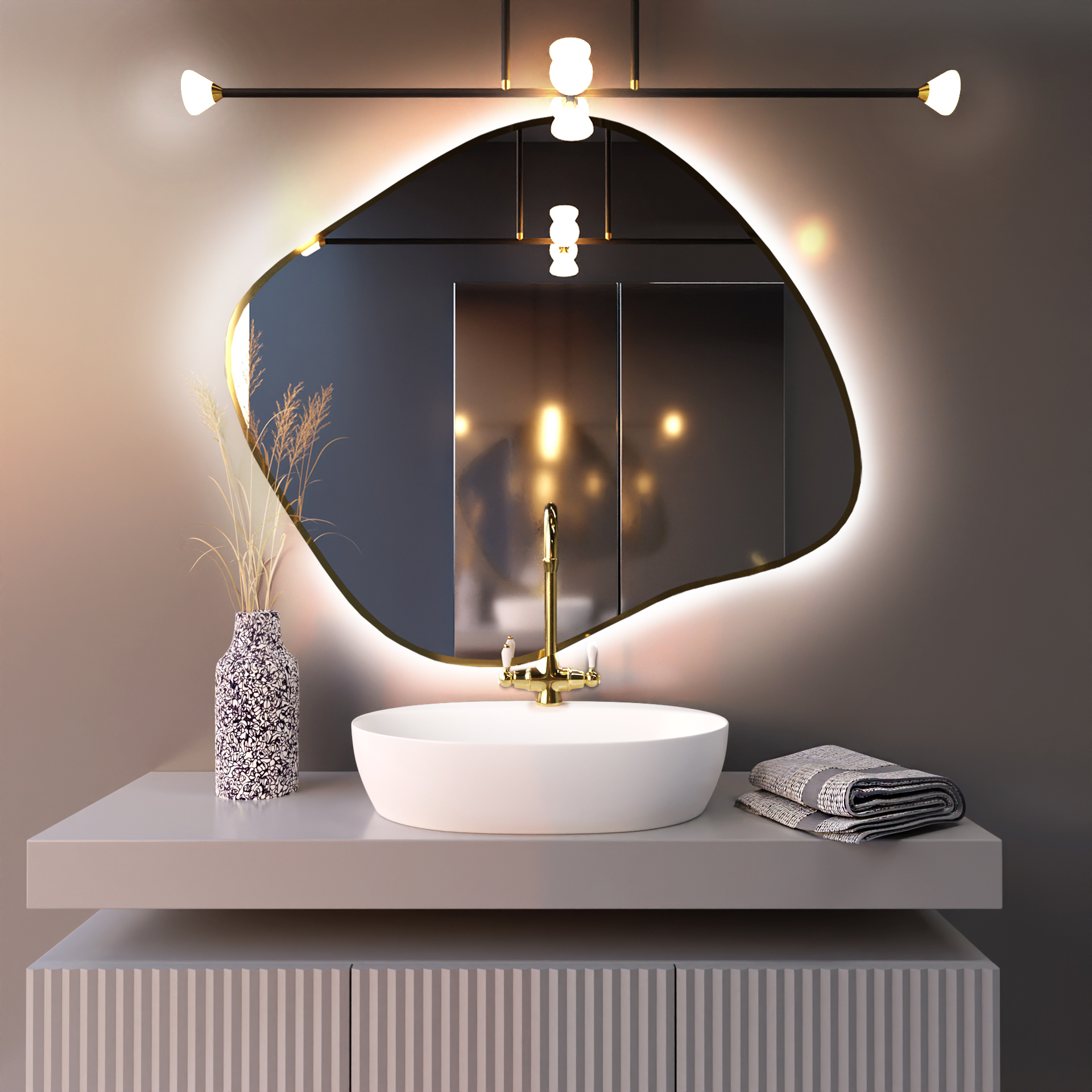 Baltica Design Bright Stain III spiegel 70x60 cm met verlichting gouden 5904107920542