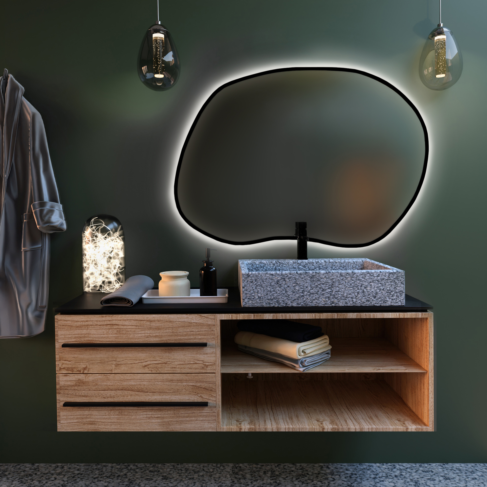 Baltica Design Bright Stain II spiegel 80x57 cm met verlichting zwart 5904107919485