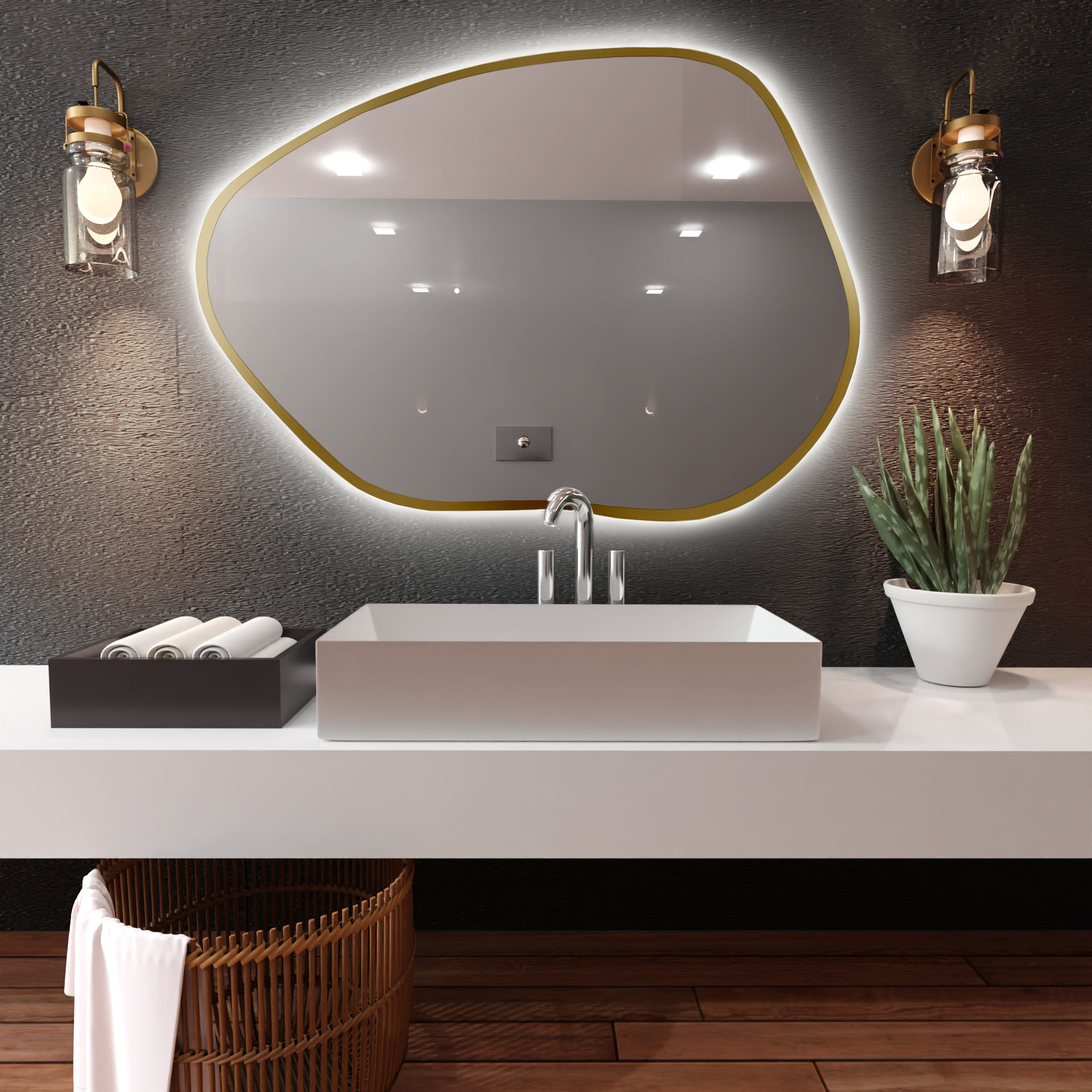Baltica Design Bright Stain I spiegel 50x36 cm met verlichting gouden 5904107919041