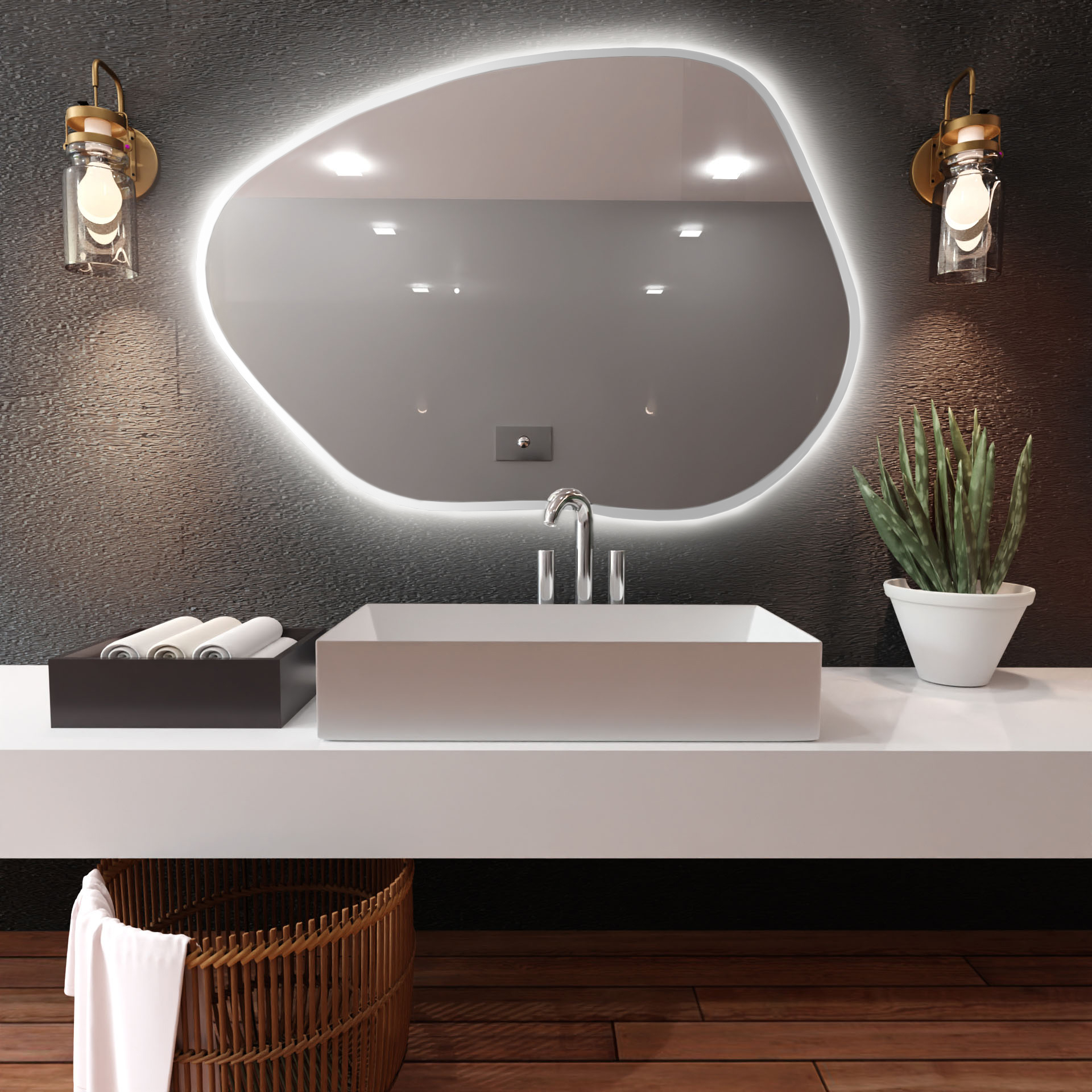 Baltica Design Bright Stain I spiegel 90x64 cm met verlichting wit 5904107918624