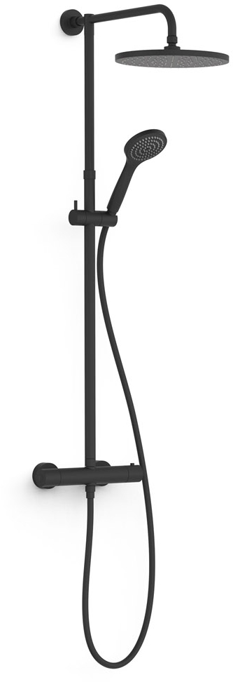 Tres Base Plus doucheset wand met thermostaat met regendouche zwart 21639302NM