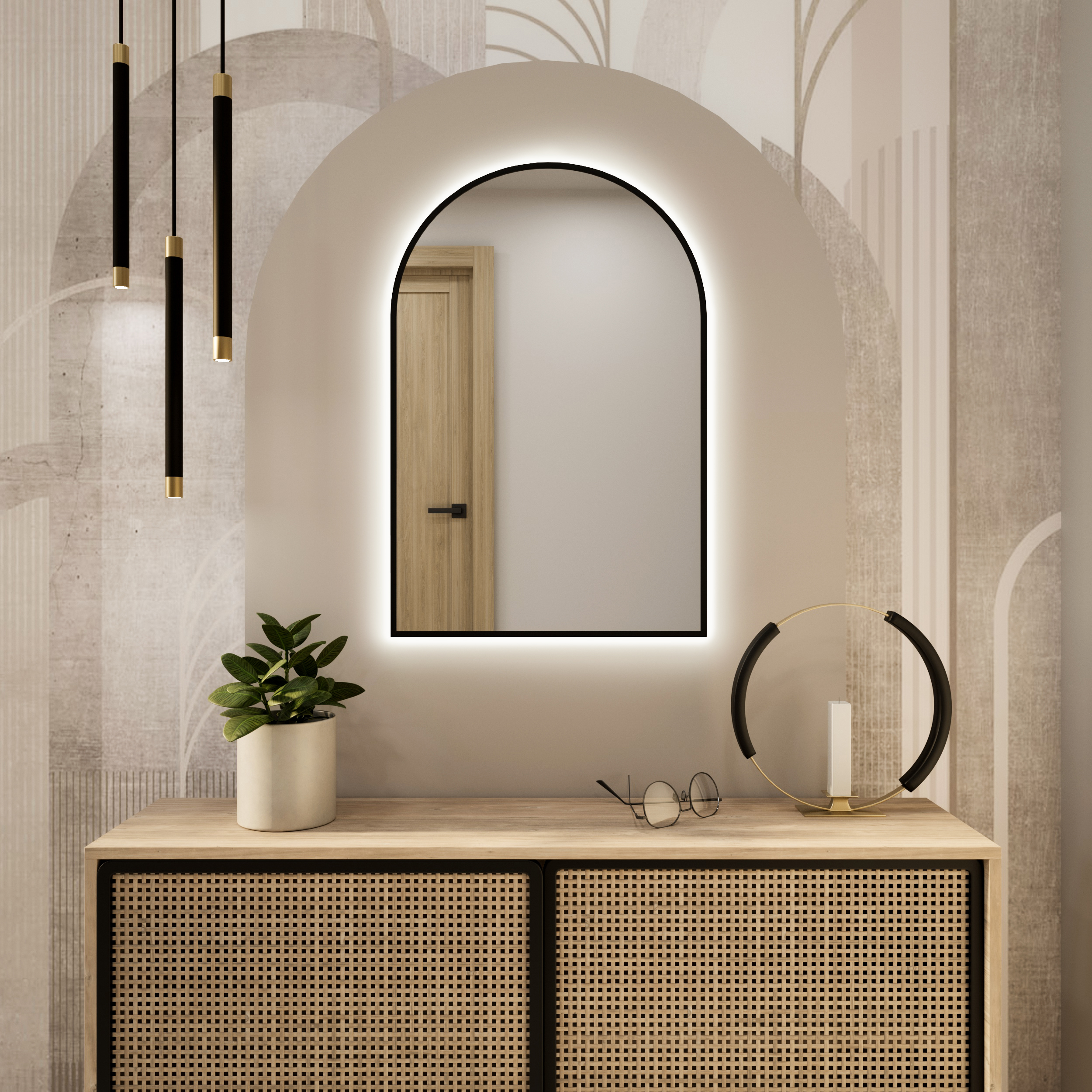 Baltica Design Tiny Border Pastille Cut spiegel 50x90 cm met verlichting zwart 5904107929446