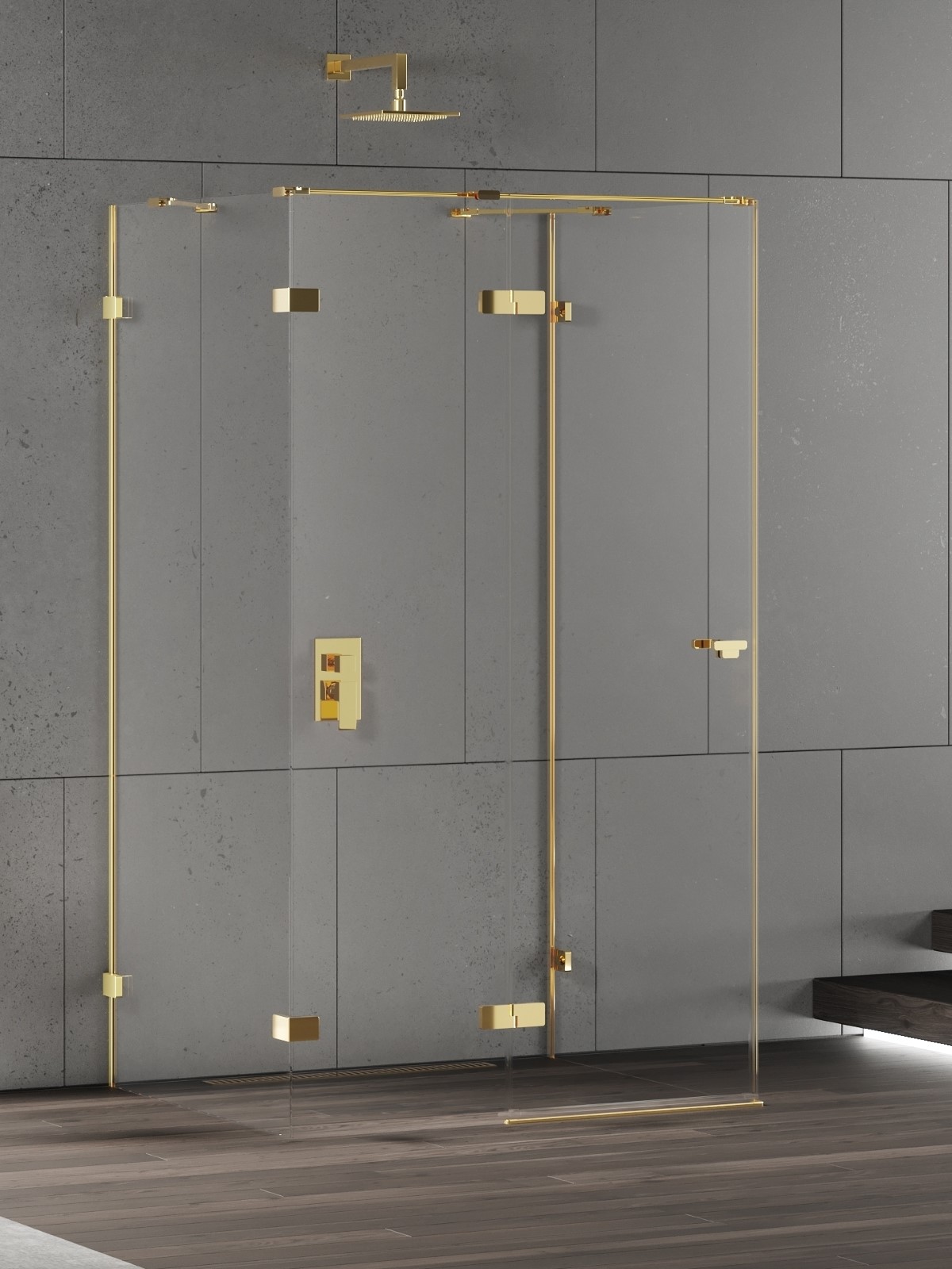 New Trendy Eventa Gold Shine douchecabine 90x80 cm rechthoekig gouden glans/helder glas EXK-4798