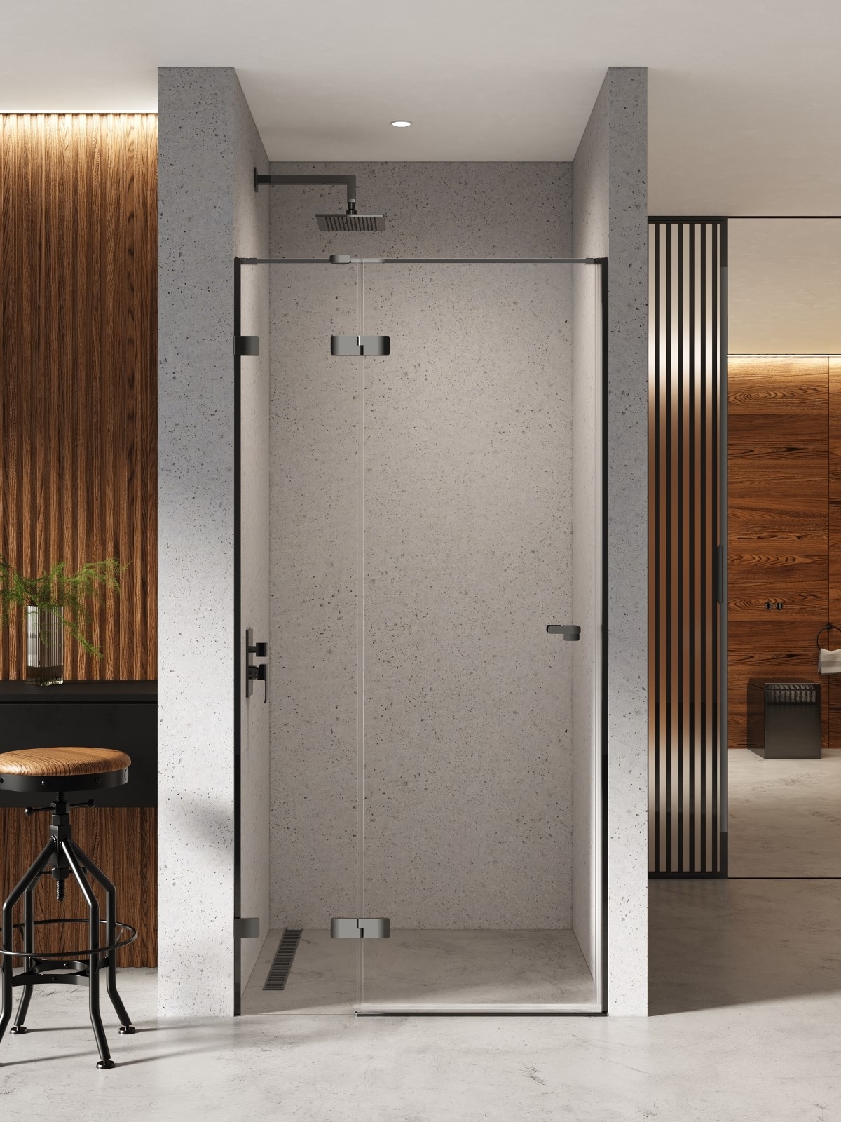 New Trendy Eventa Black Chrome douchedeur 90 cm kantelbaar zwart glans/helder glas EXK-6129