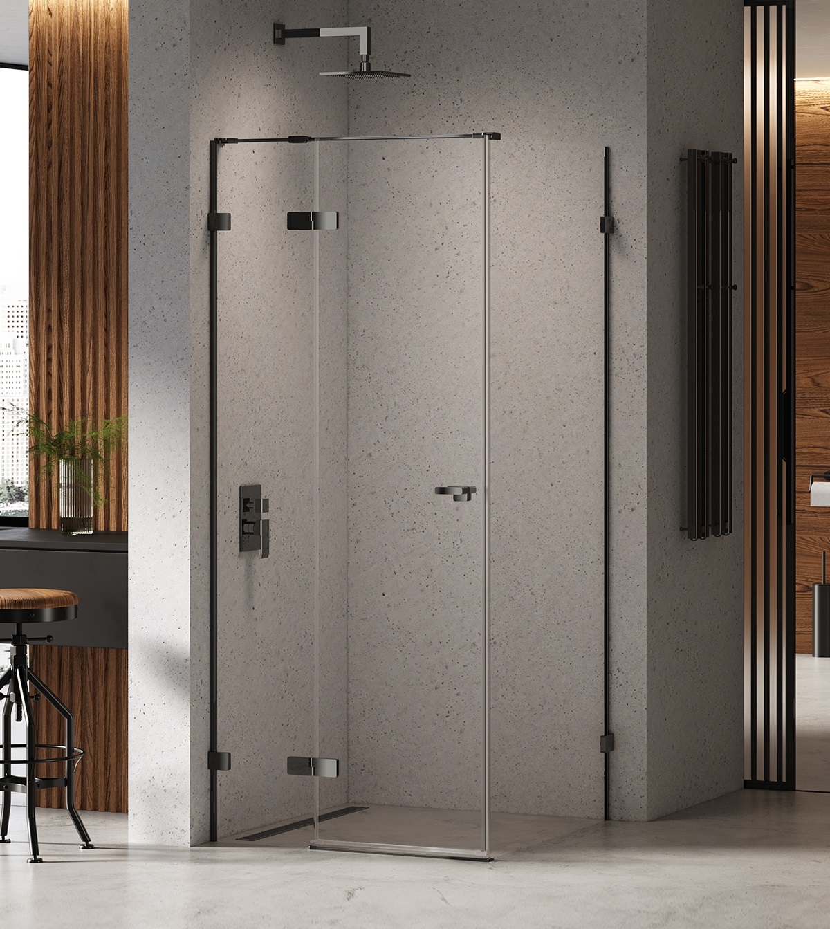 New Trendy Eventa Black Chrome douchecabine 100x100 cm vierkant zwart glans/helder glas EXK-6160