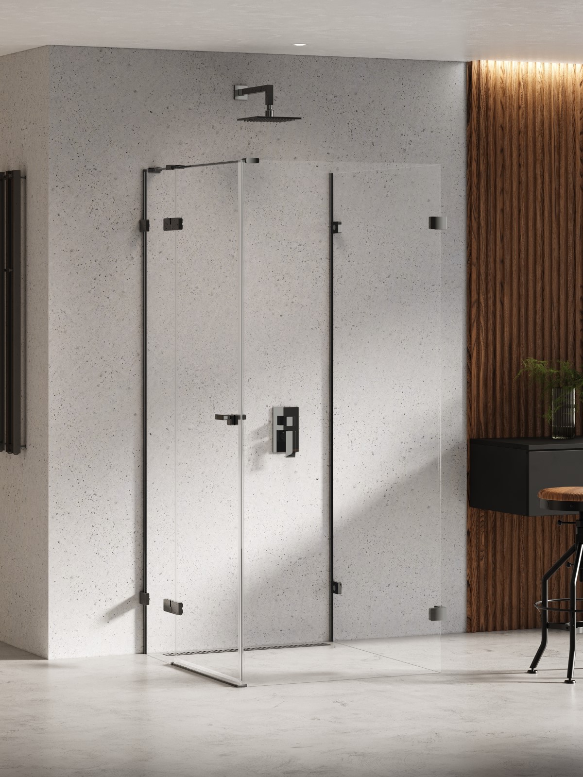 New Trendy Eventa Black Chrome douchecabine 100x90 cm rechthoekig zwart glans/helder glas EXK-6282