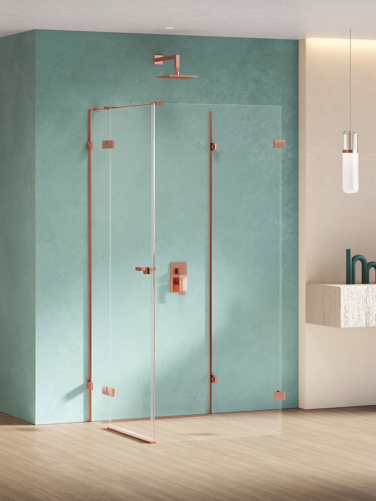 New Trendy Eventa Copper Shine douchecabine 100x100 cm rechthoekig koper glans/helder glas EXK-6513