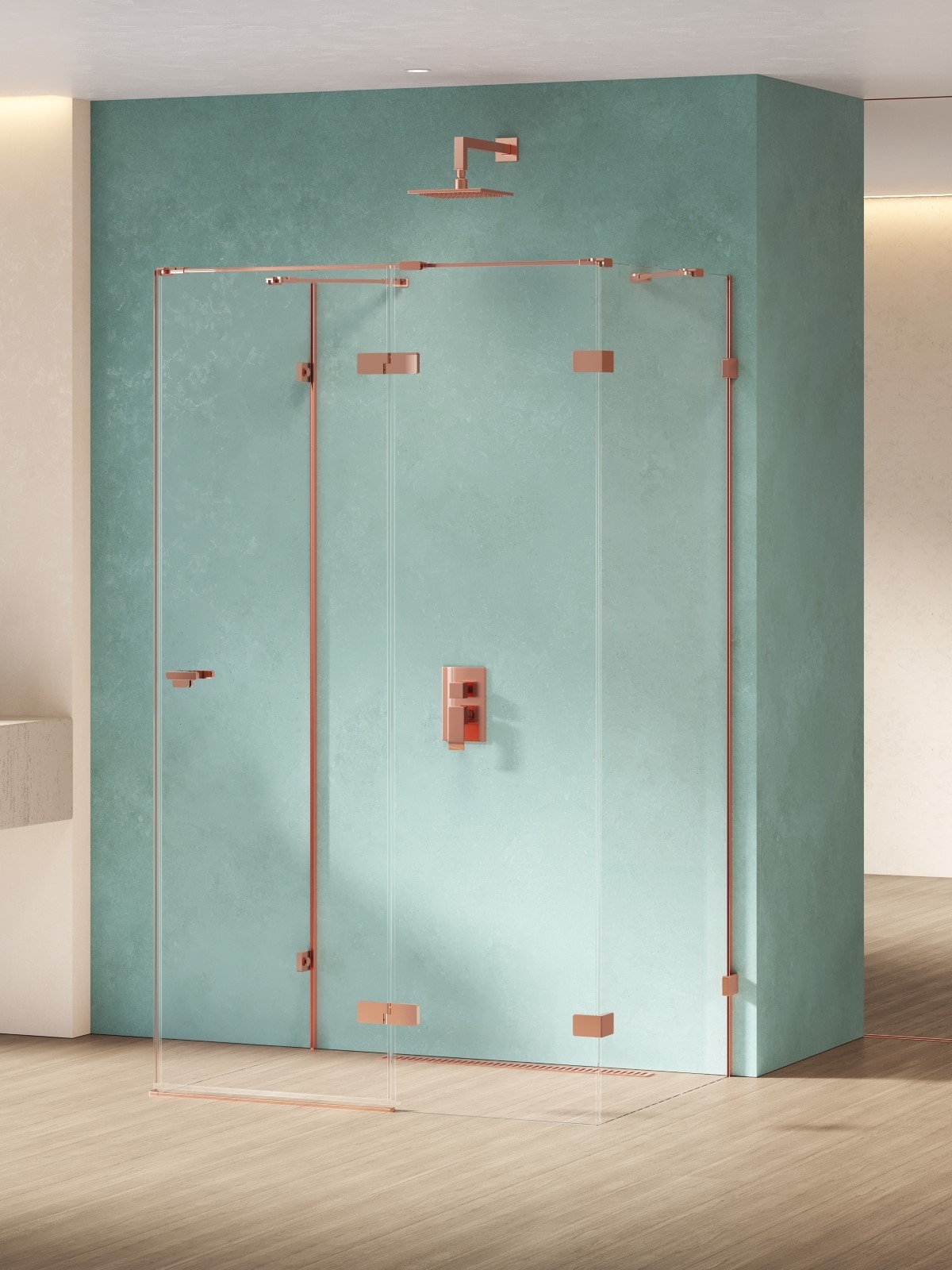 New Trendy Eventa Copper Shine douchecabine 90x80 cm rechthoekig koper glans/helder glas EXK-6476