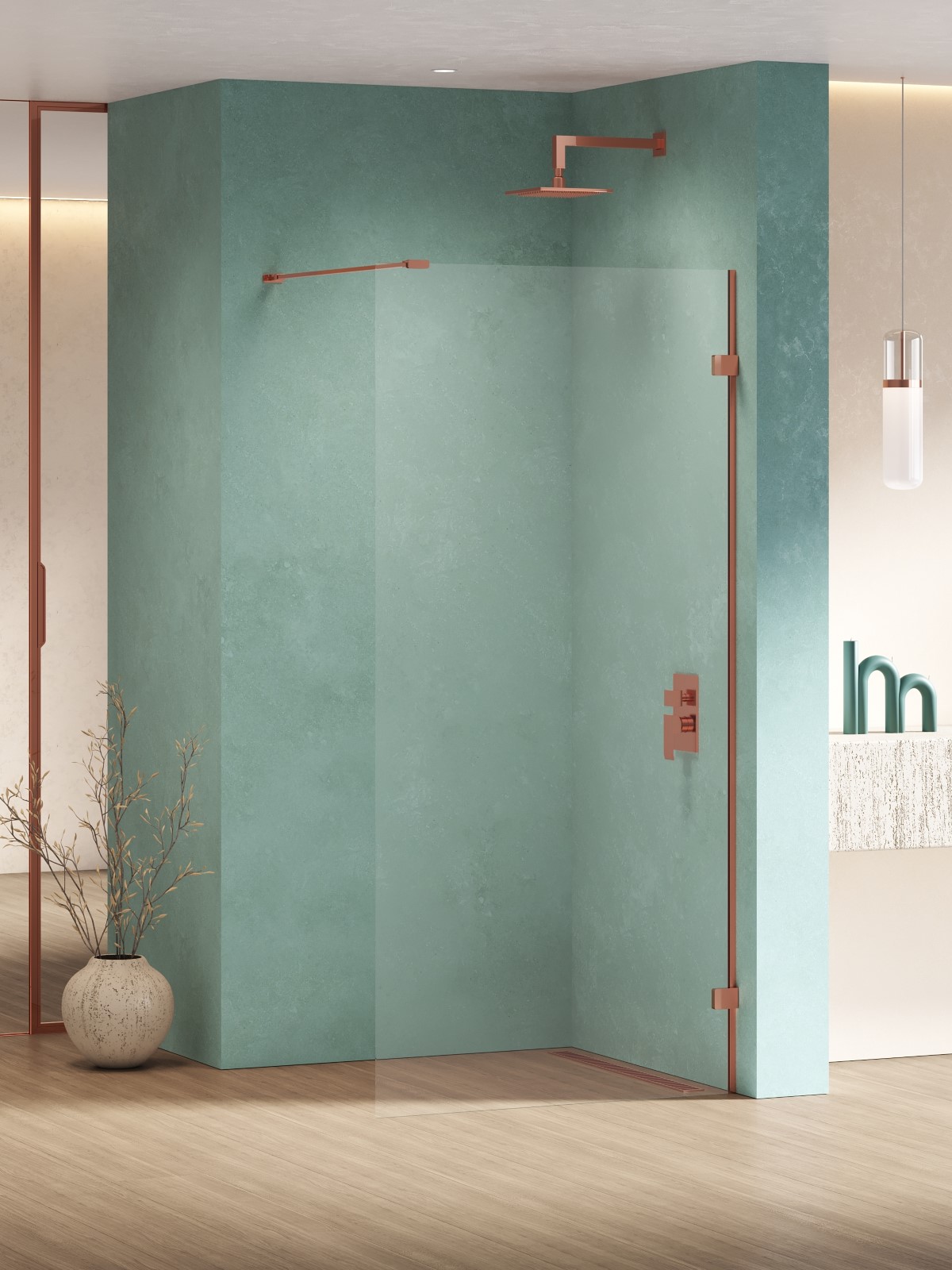 New Trendy Eventa Copper Shine inloopdouchewand 160 cm koper glans/helder glas EXK-6529