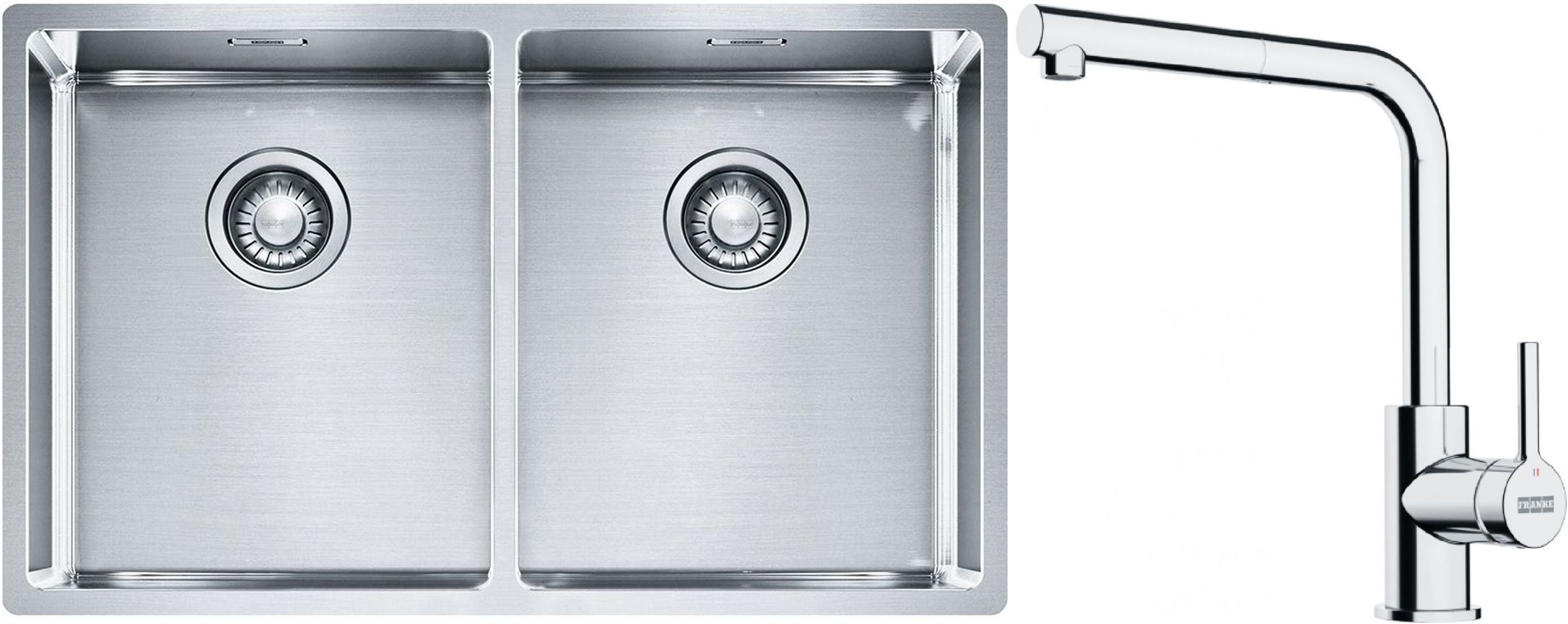 Set stalen spoelbak Franke Box 127.0370.188, keukenkraan Franke Lina 115.0712.420