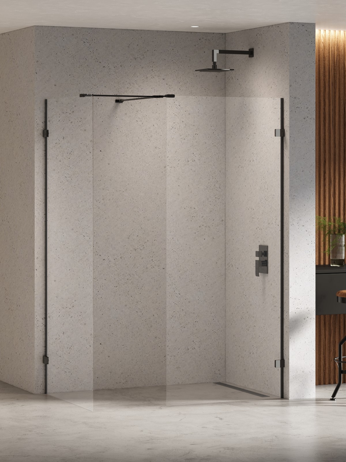 New Trendy Eventa Black Chrome inloopdouche 150x90 cm zwart glans/helder glas EXK-6345