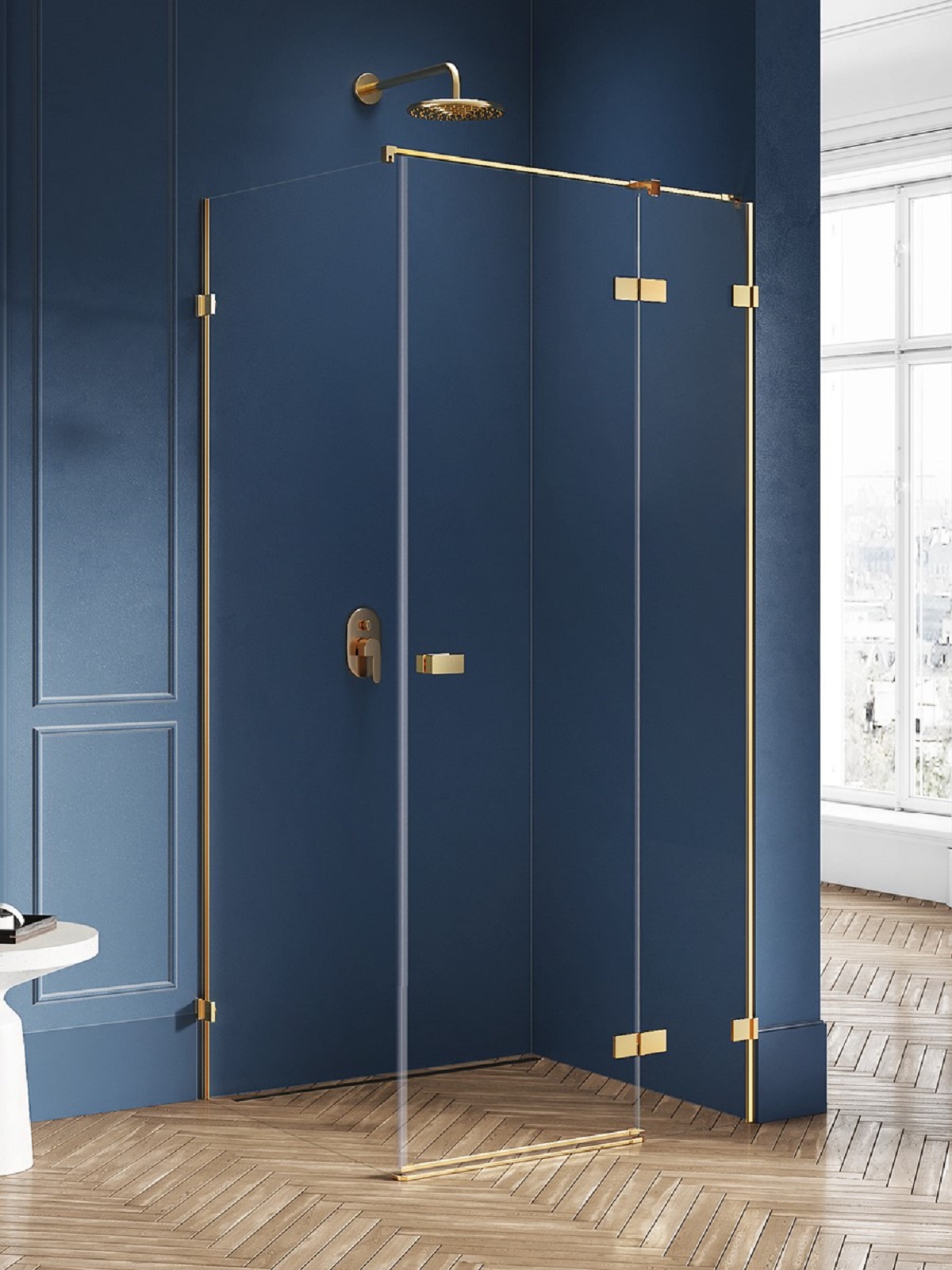 New Trendy Avexa Gold Brushed douchecabine 110x80 cm rechthoekig gouden geborsteld/helder glas EXK-1876