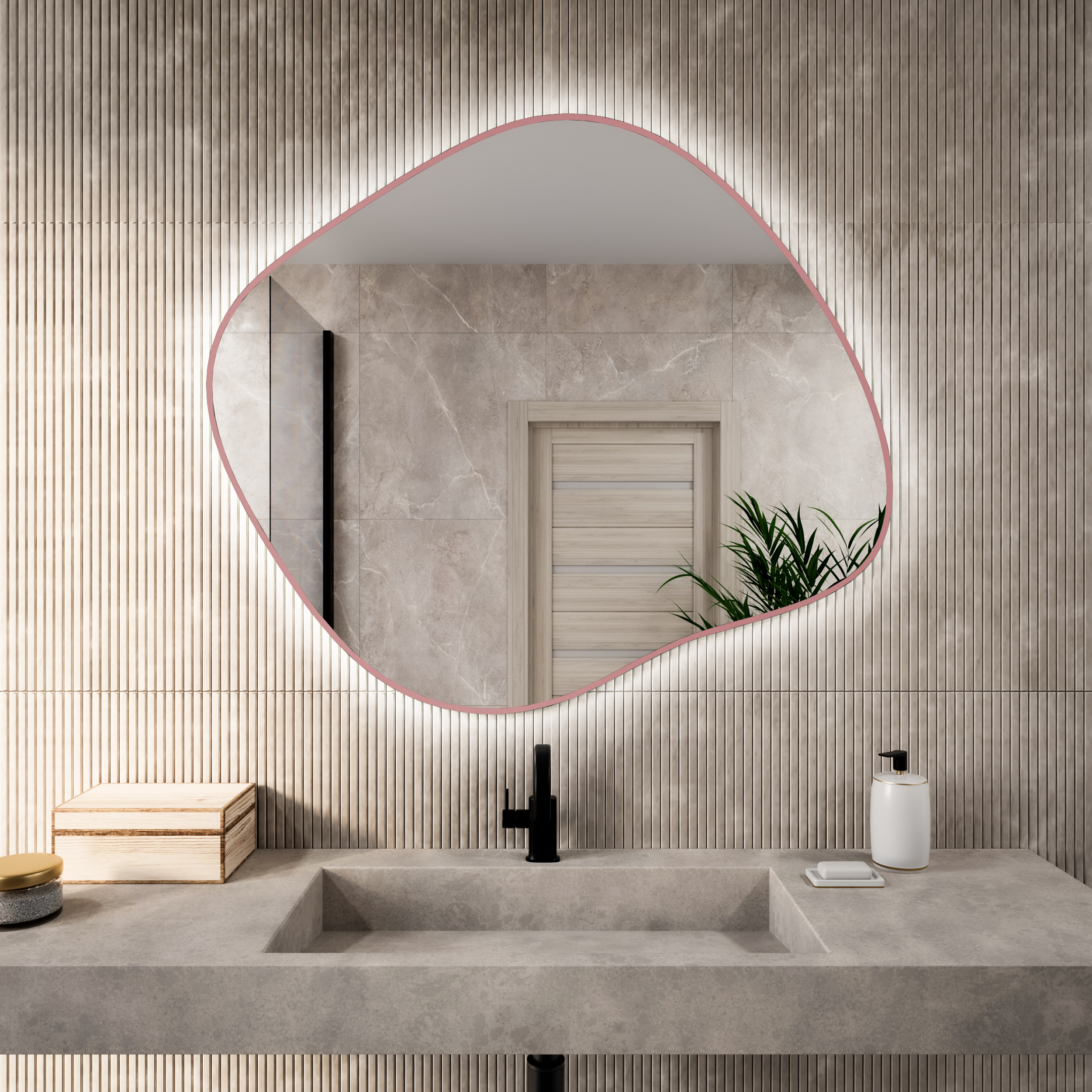 Baltica Design Bright Stain III spiegel 90x77 cm met verlichting roze 5904107932101