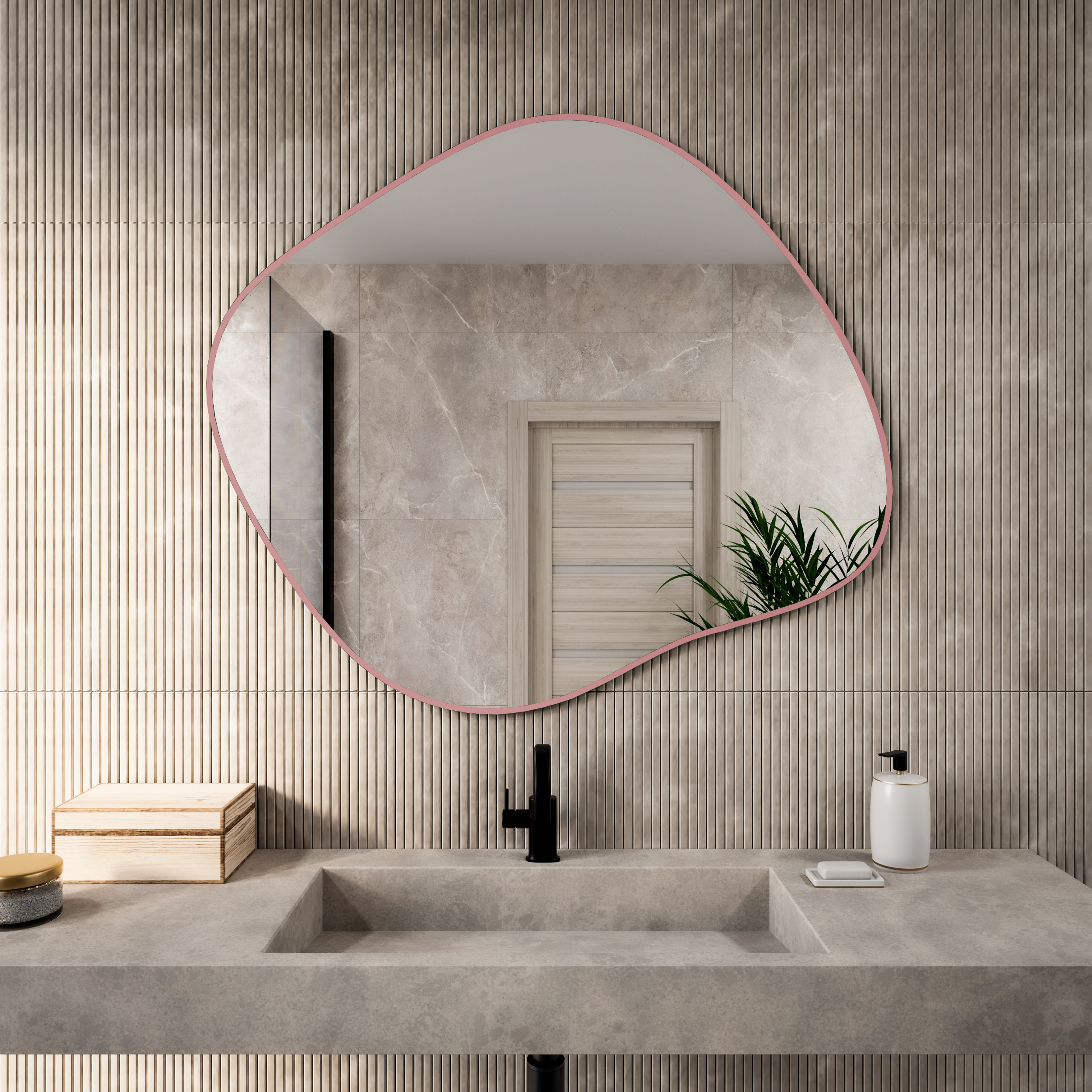 Baltica Design Tiny Border Stain III spiegel 100x86 cm roze 5904107931838