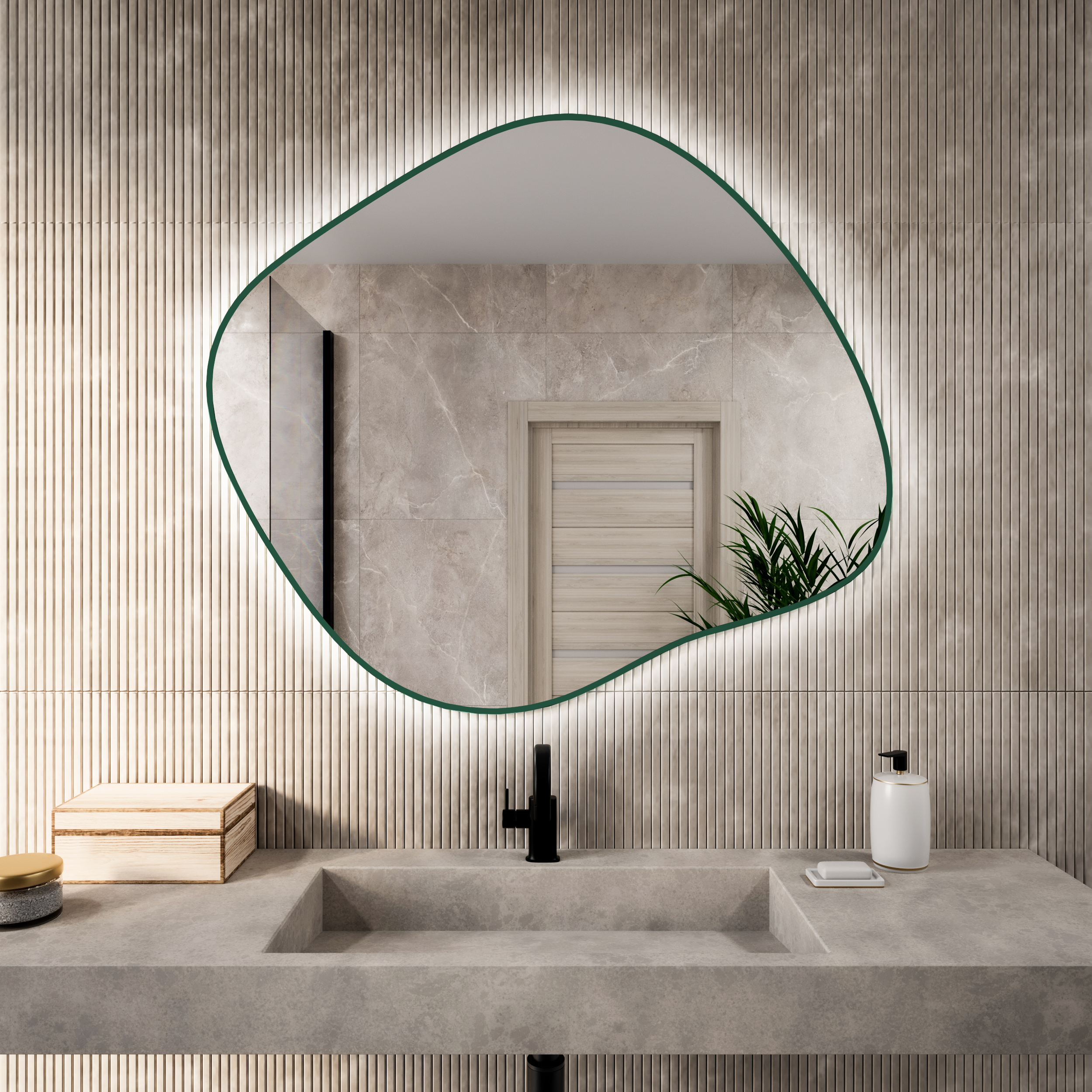 Baltica Design Bright Stain III spiegel 100x86 cm met verlichting groen 5904107932477