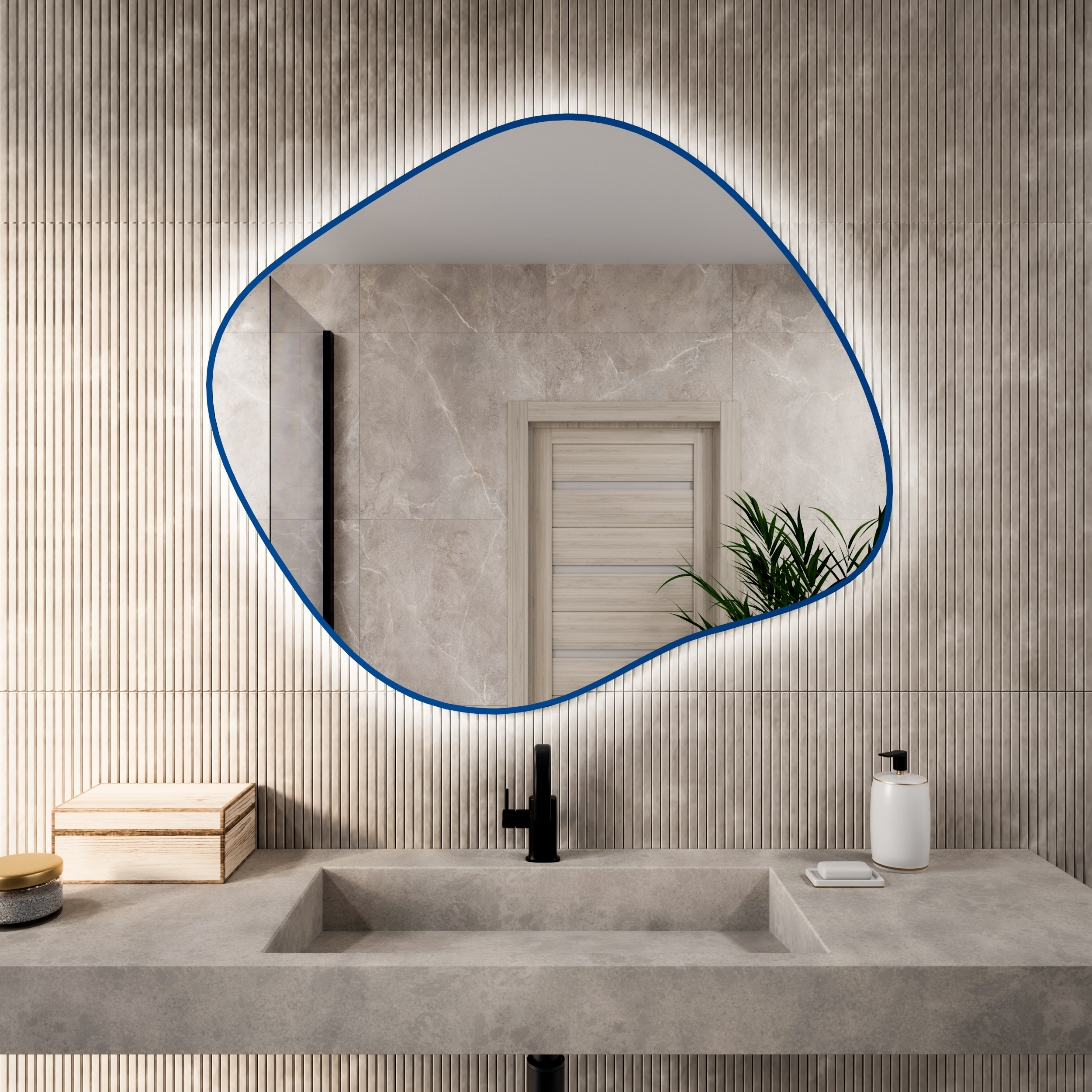 Baltica Design Bright Stain III spiegel 50x43 cm met verlichting blauw 5904107932163