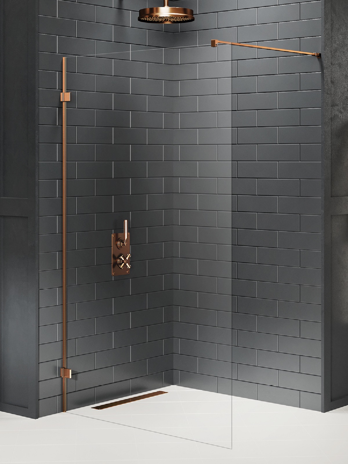 New Trendy Avexa Copper Brushed inloopdouchewand 110 cm koper geborsteld/helder glas EXK-7148